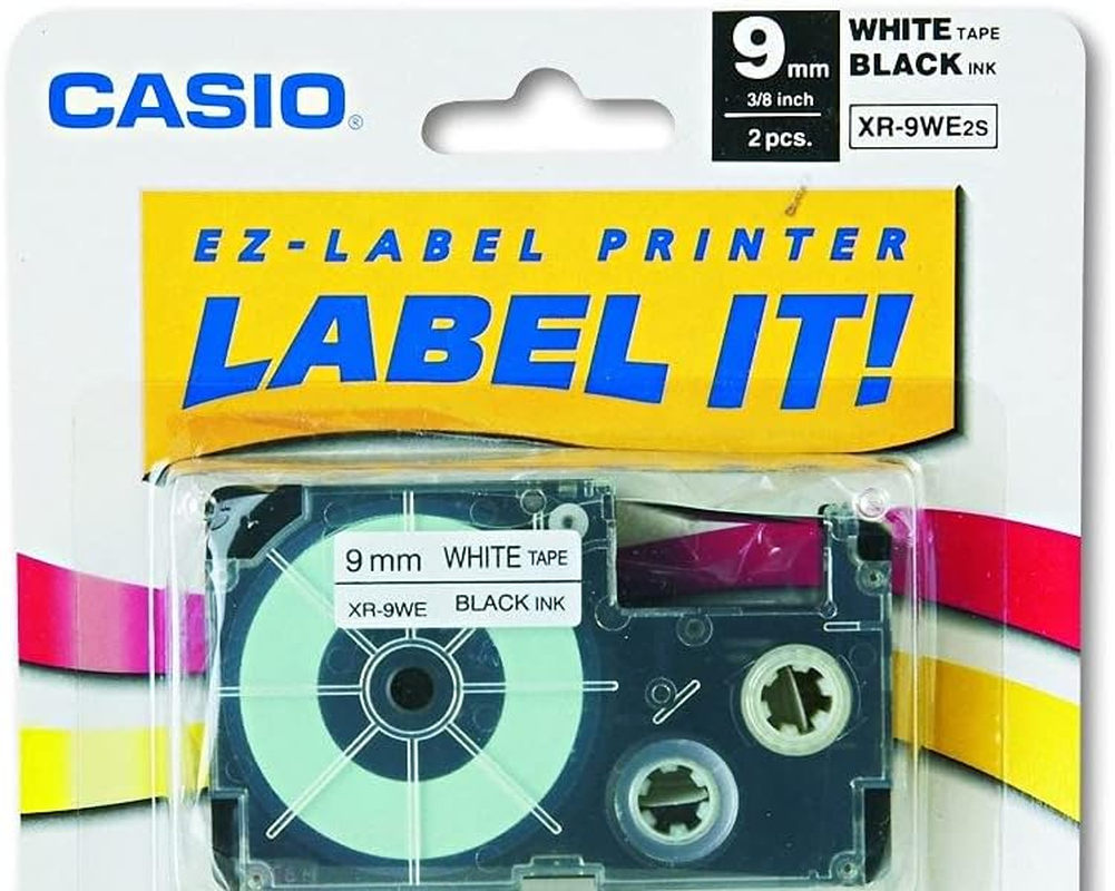 Casio XR-9WE2S 9Mm Labeling Tape (Black on White) 2-Pack, 9Mm X 26' (XR9WE2S) image number 1