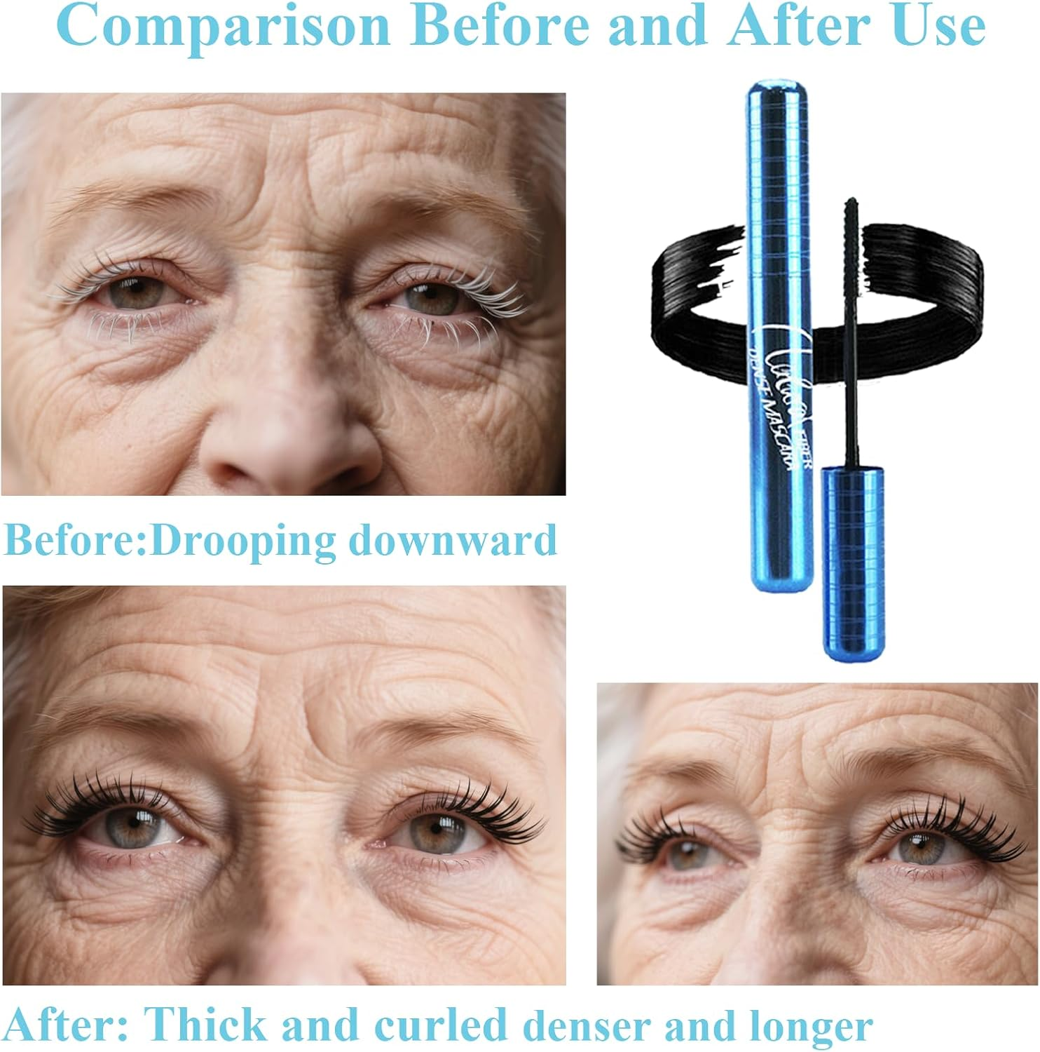 2PC Prime Lash Mascara for Mature Ladies - Waterproof Mascara Black - Natural Thickening Effect & Long-Lasting & Smooth Mascara - Suit for Sensitive Eyes - Suitable for Older Women Makeup image number 6