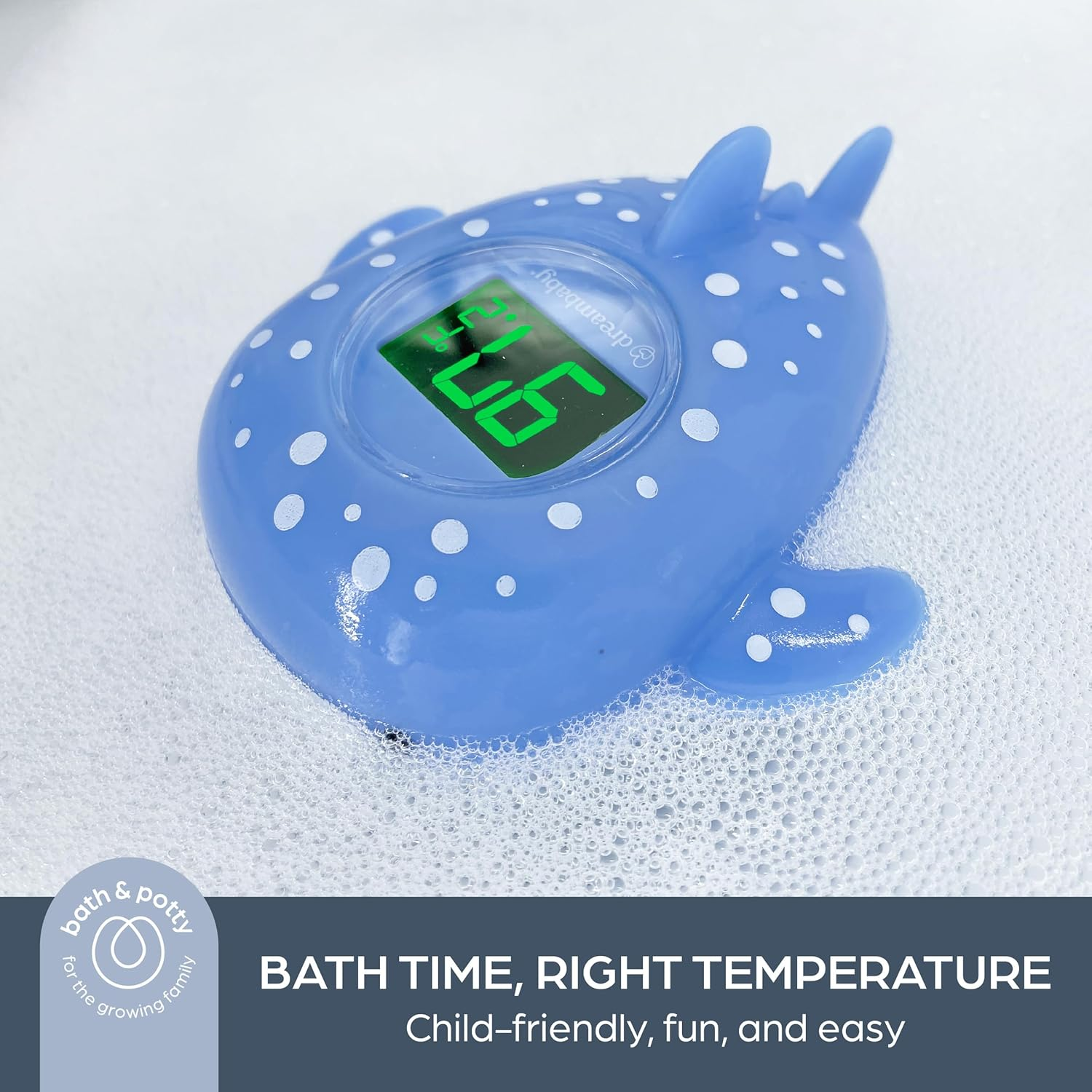 Dreambaby Whale Shark USB Rechargeable Baby Bath Thermometer - Instant Read, Digital Room & Baby Bathtub Thermometer - Fun Floating Bath Toy & Water Thermometer for Newborns image number 2