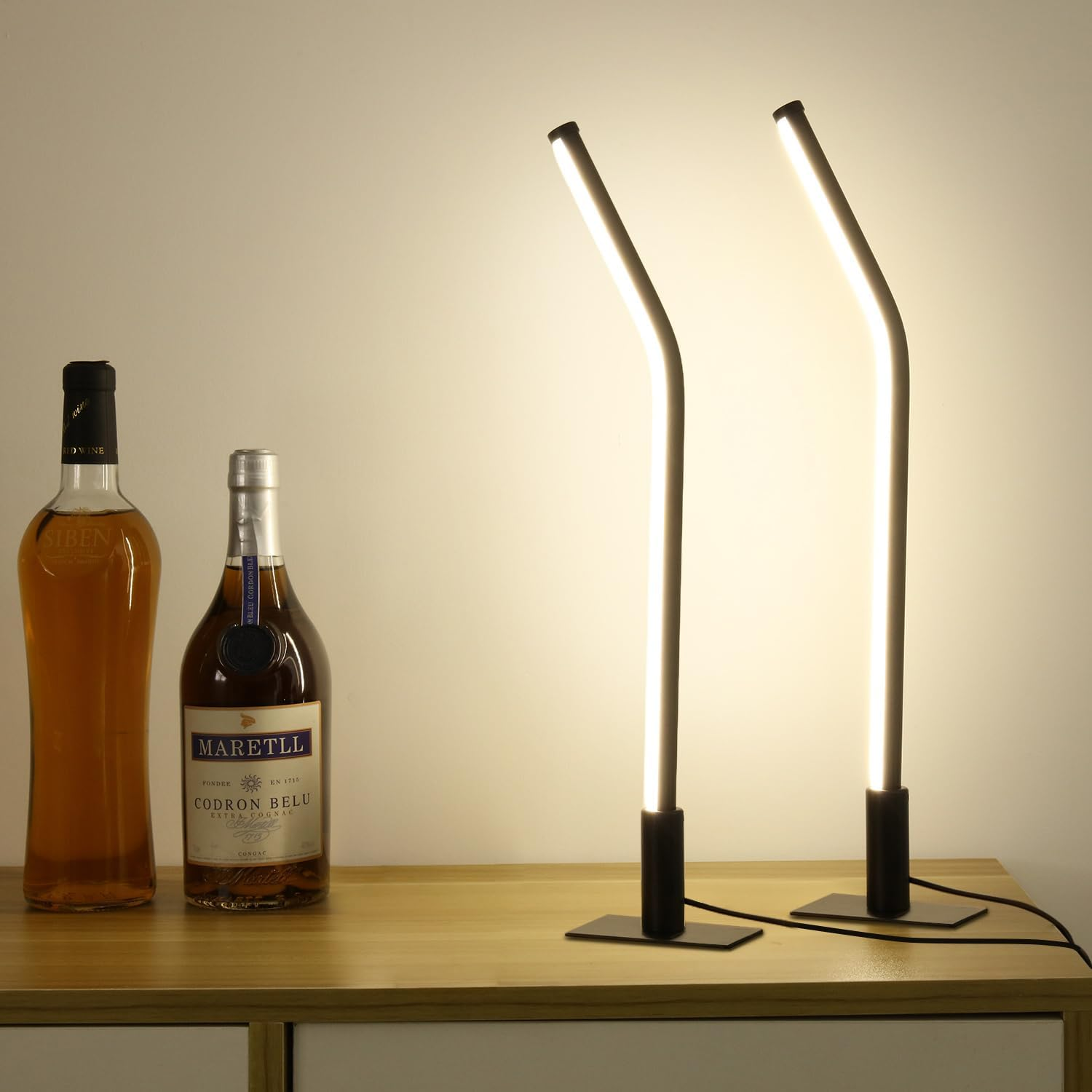 GEPROSMA Set of 2 Black Metal Bedside Lamp, 44Cm Slim LED Table Lamp with Cord, Modern Minimalist Design, 3 Modes, Dimmable,Memory Function,Small Desk Light for Bedroom/Living Room/Home Office