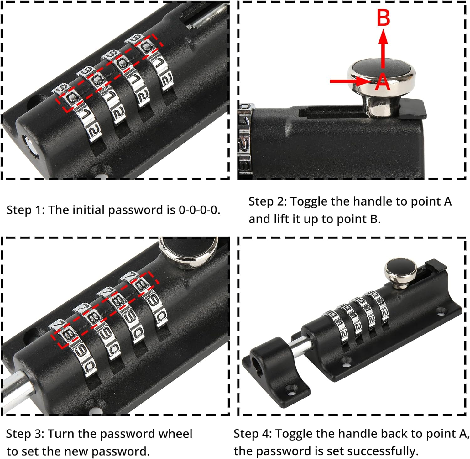 HASWARE Combination Locking Bolt, 4 Digit Combi Bolt Sliding Door Lock Resettable, Safety Slide Latch Lock with Password Setting, for Gate, Barns, Garages, Fences image number 6