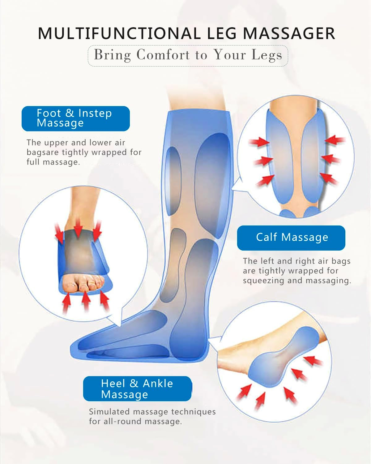 AERLANG Leg Massager.Leg Compression Massager for Circulation,3 Modes and 3 Intensities of Leg Massager with Heat and Air Compression for Tired and Tense Legs,Gifts for Him. image number 1