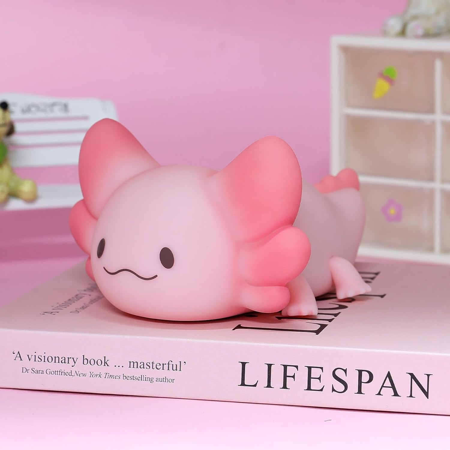 Tremdwoto Axolotl Night Light, 7 Colours Changing Children'S Night Light with Tap Control, 1/3 Hour Timer Axolotl Lamp, USB Rechargeable Dimmable Children'S Room Lamp, Gifts for Girls and Boys