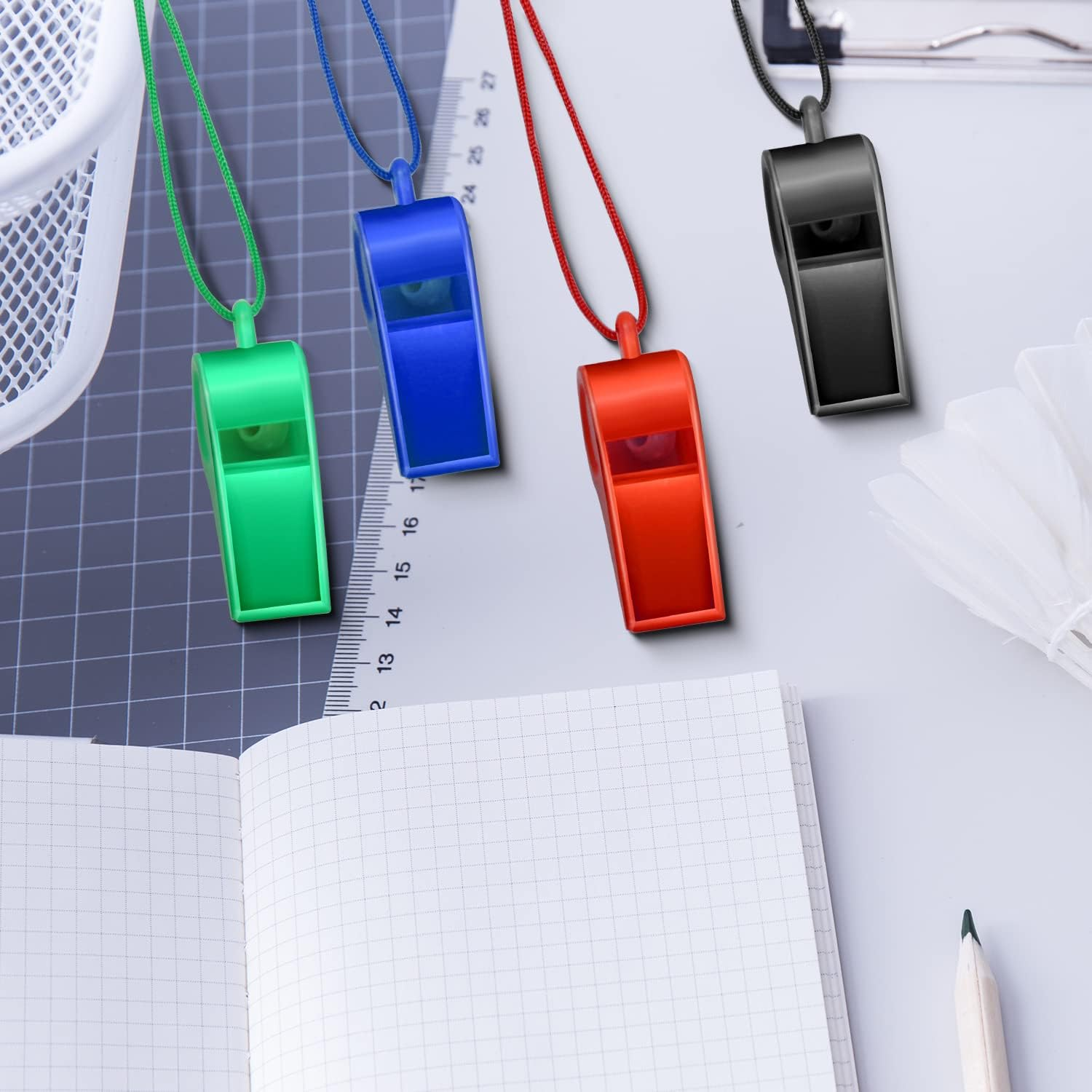 Arbootjin Whistle,4 Pack Plastic Whistles Emergency Whistles Sports Whistles with Lanyard Loud Crisp Sound Coach Whistle Great for Coaches, Referees,And Officials (4 Colors) image number 3