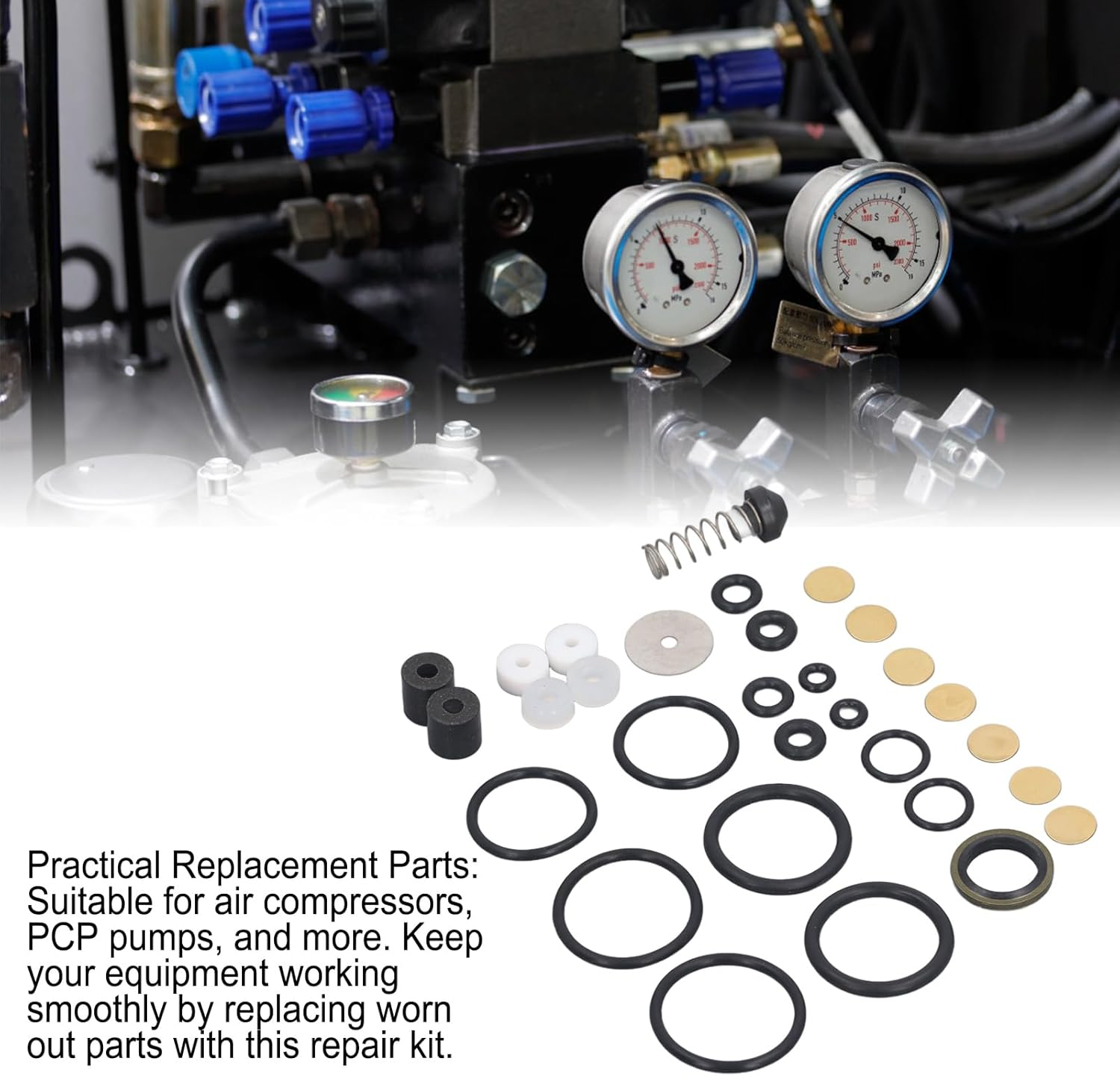 Air Compressor Replacement Parts Kit, with 15 Sealing Rings, 2 Air Pump Piston Rings, 7 anti Explosion Plate, Easy to Install and Use, for High Pressure Air Pump image number 1