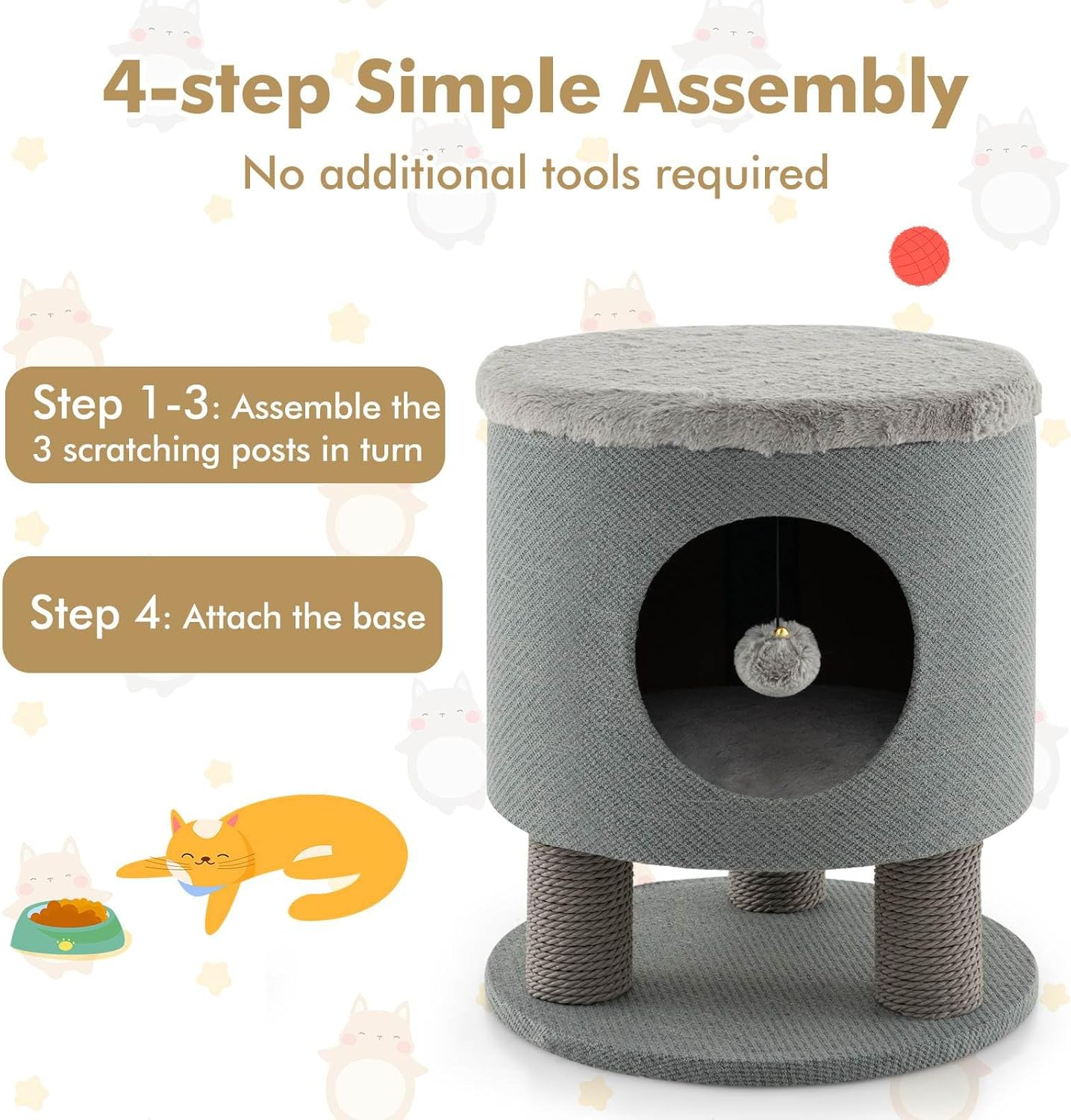 Costway Cat Condo Stool, Cat House Stool, Cat House Cube, Enclosed Cat Shelter, Small Cat Tree, Cat Furniture Bed with Scratching Post, Multipurpose Cat House (Grey, 40 X 40 X 47 Cm (L X W X H)) image number 1