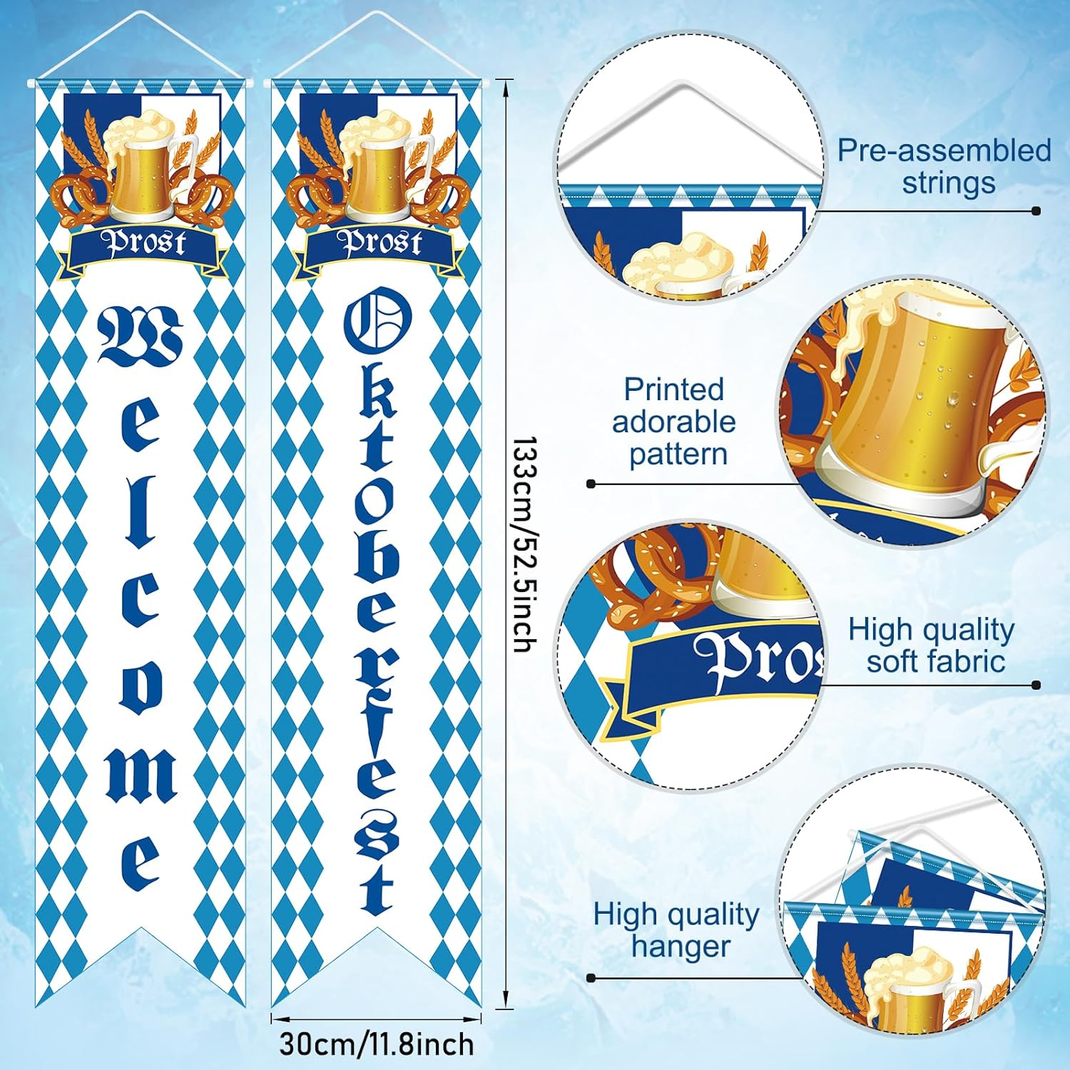 Ragnhild Oktoberfest Party Supplies Decorations, Blue & White Checkered Flag Tablecloth, Banner, Plates, Napkins, Cutlery Set for Oktoberfest Festival image number 4