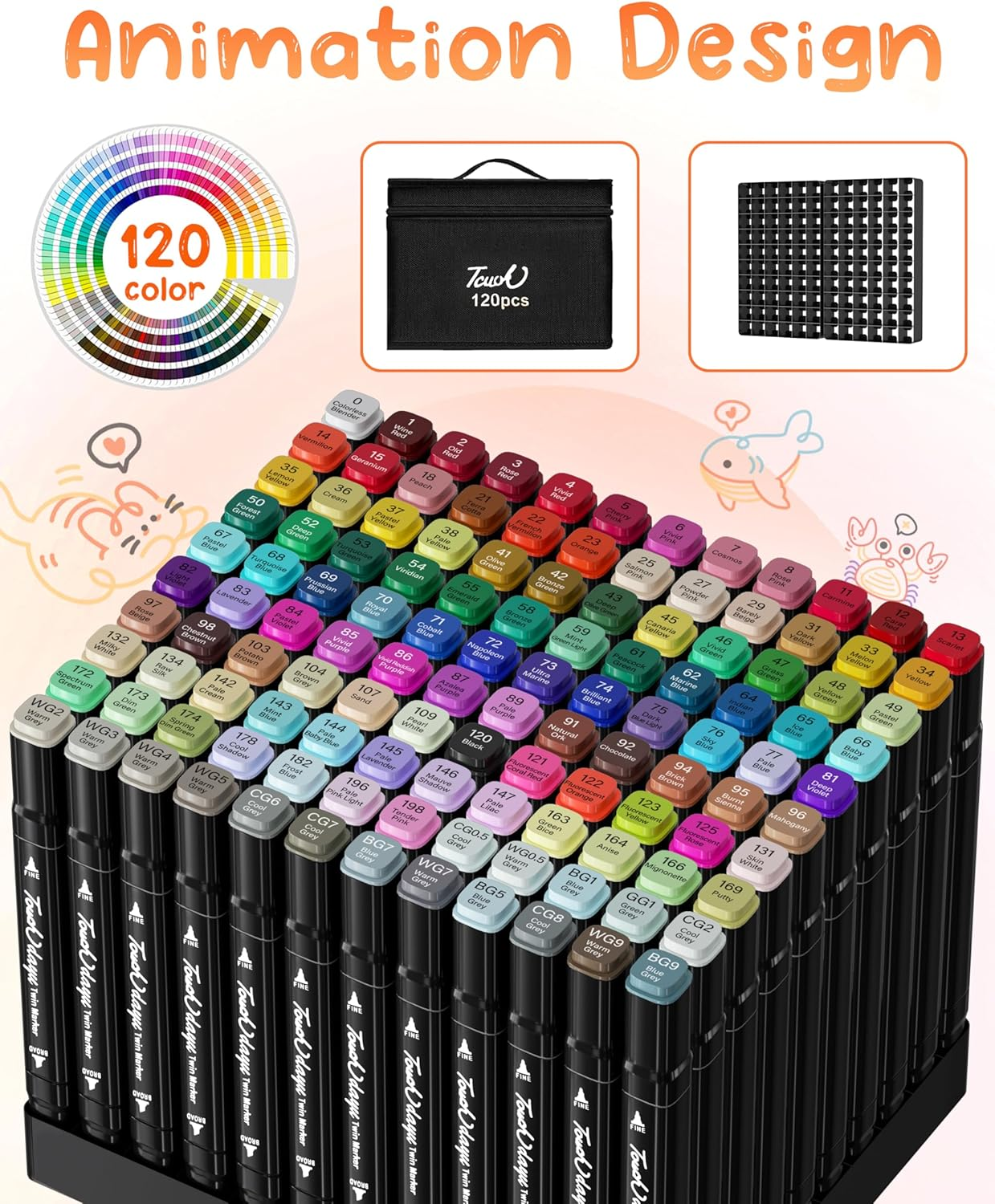 YESDEX Alcohol Markers Brush Tip - 120 Color Double Tipped Art Drawing Marker, Alcohol Based Markers Set for Artist, Adult, Highlighter Pen Sketch for Painting, Coloring, Sketching and Drawing image number 5