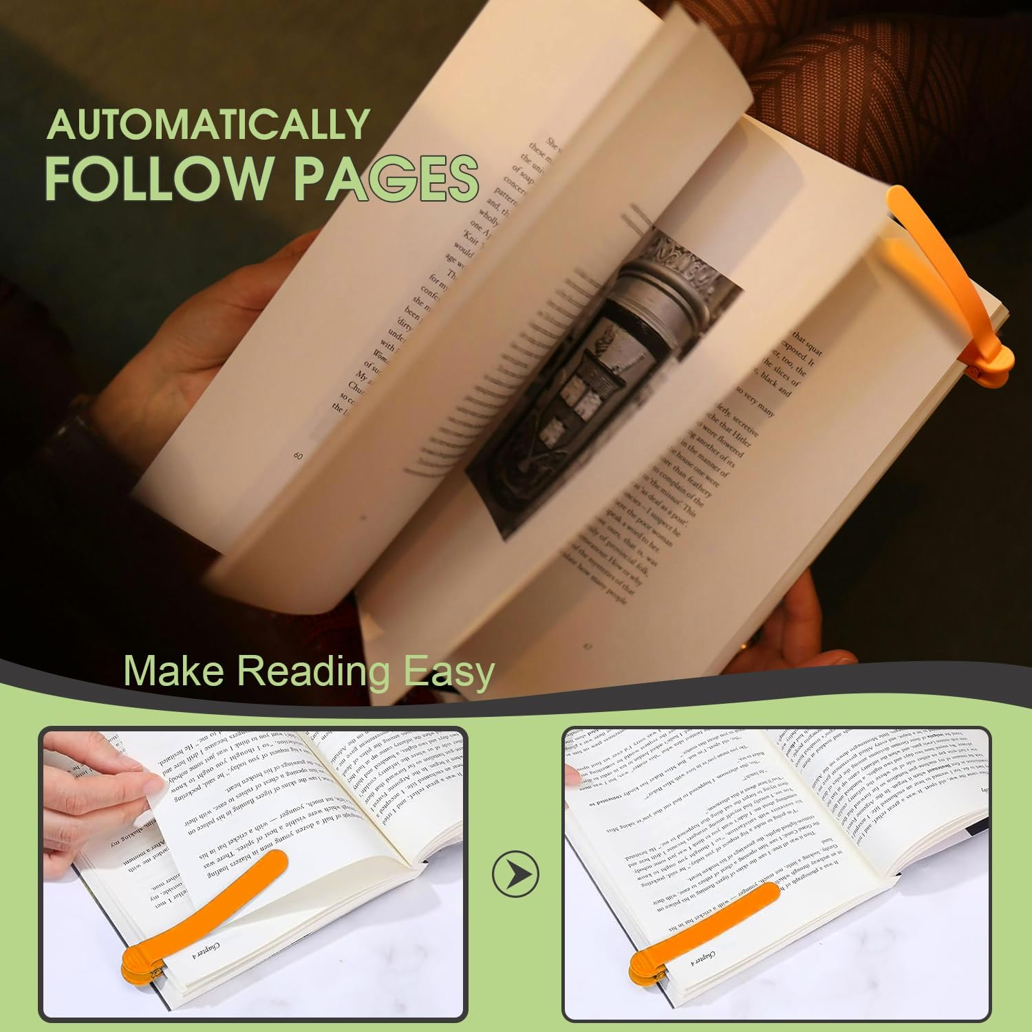 Sonicefit 6Pcs Silicone Automatic Bookmark, Cute Book Marks for Book Lovers, Unique Bookmarks Book Page Clip Keeper Book Markers Reading Accessories (1 Blue+1 Red+1 Yellow+1 Pink+1 Green+1 Orange)