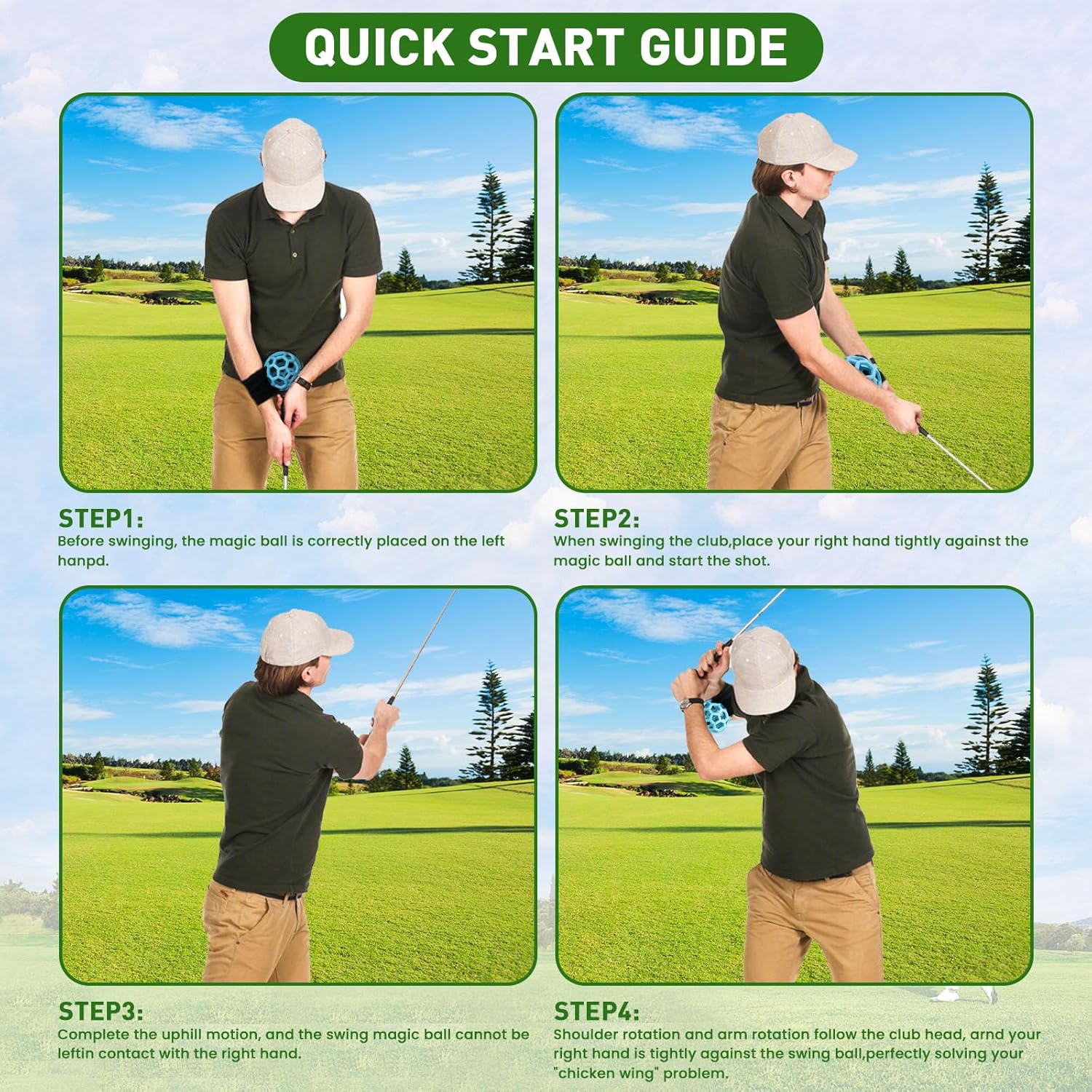 FINGER TEN Golf Swing Trainer Impact Smart Ball with Adjustable Training Wristband Wrap, Golf Posture Corrector Portable Lightweight Practice Tool for Golfer Beginner - Blue image number 6