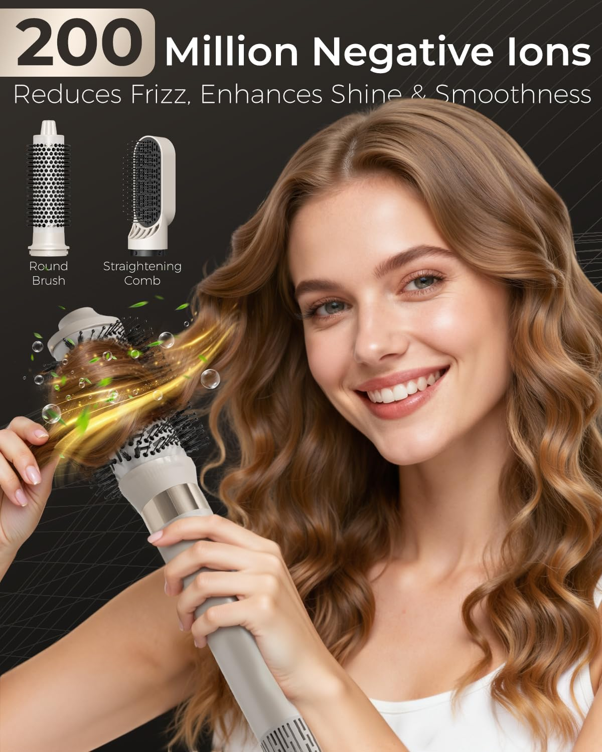 8-In-1 Hair Styler & Hair Dryer Brush, 200M Negative Ion Hot Air Curler for Fast Drying, Volumizing, Straightening & Smoothing, 3 Heat / 3 Speed Settings, Low Noise, for All Hair Types image number 6