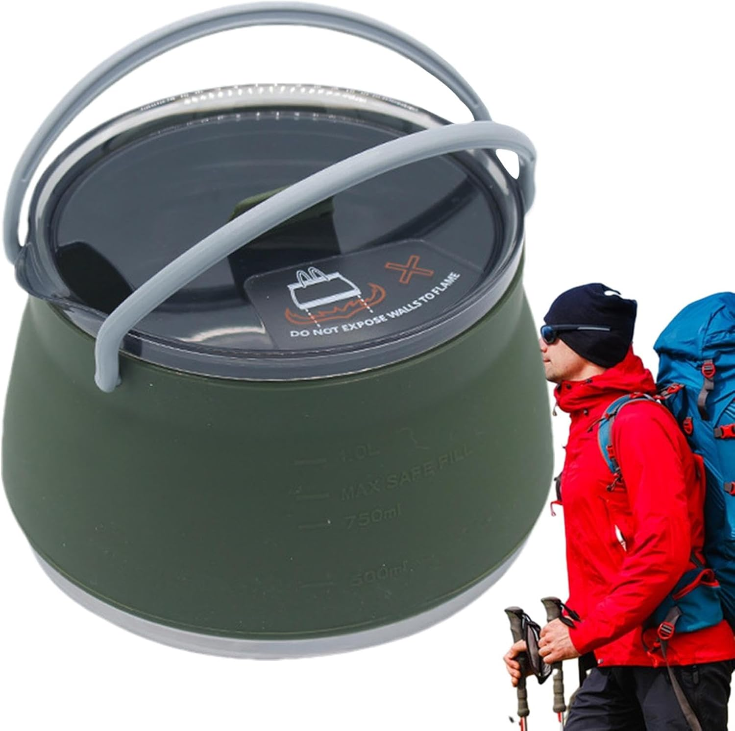 Foldable Water Pot - Outdoor Silicone Camping Kettle - Lightweight Camping Water Boiler, Portable Hiking Camping Kettle for Outdoor Camping, Hiking Use image number 1