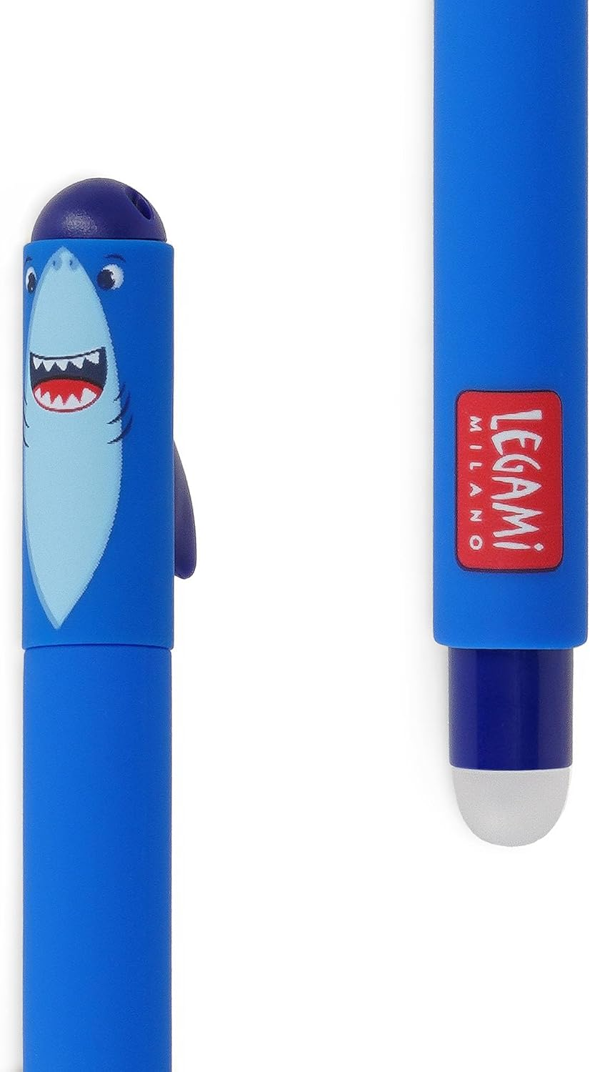 Legami Erasable Gel Pen, Ball on the End for Removing Ink without Consuming the Paper, Blue Heat-Sensitive Ink, Tip Diameter 0.7 Mm, Shark Theme image number 6
