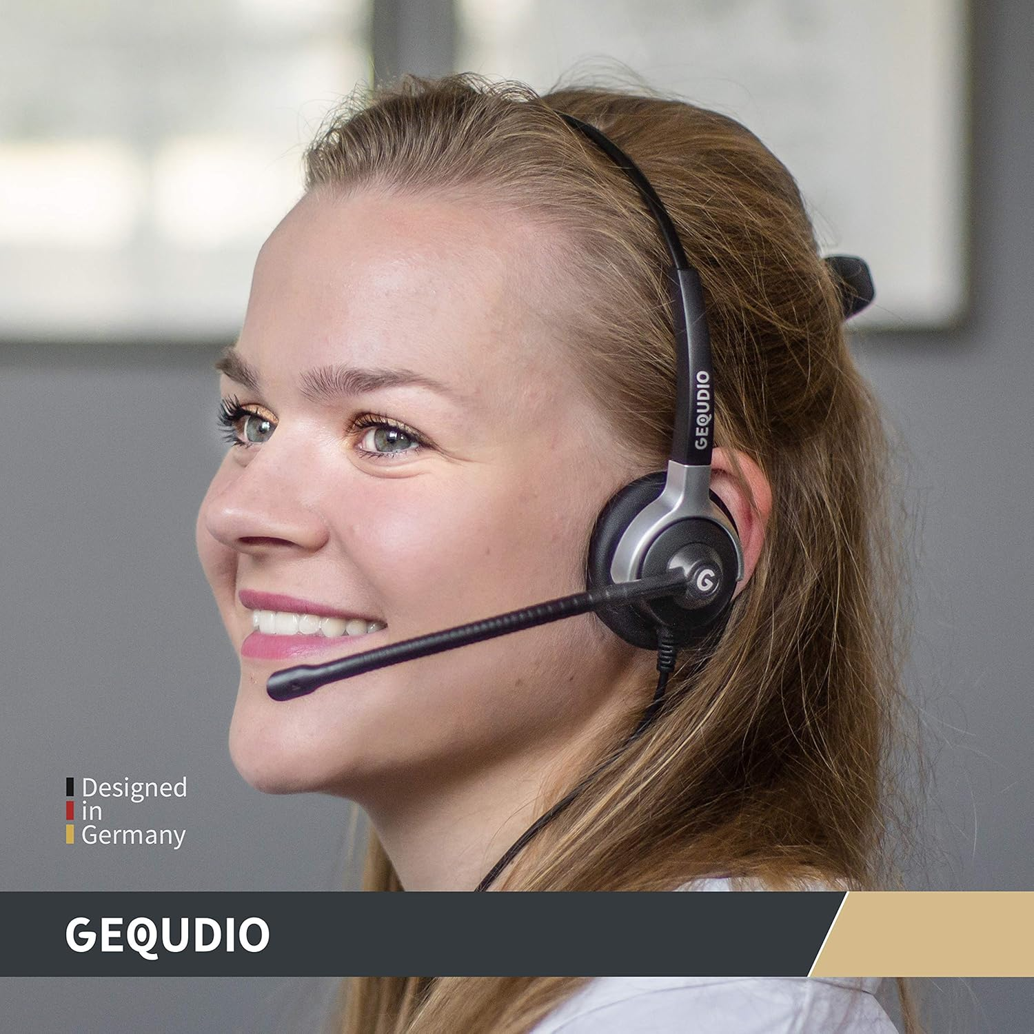 GEQUDIO Headset for GX3+ GX5+ and Compatible with Mitel, Aastra, Poly/Polycom and Gigaset-Rj Phone - Includes RJ Cable - Headphones & Microphone with Replacement Pad - Lightweight 60G (1-Ear) image number 3