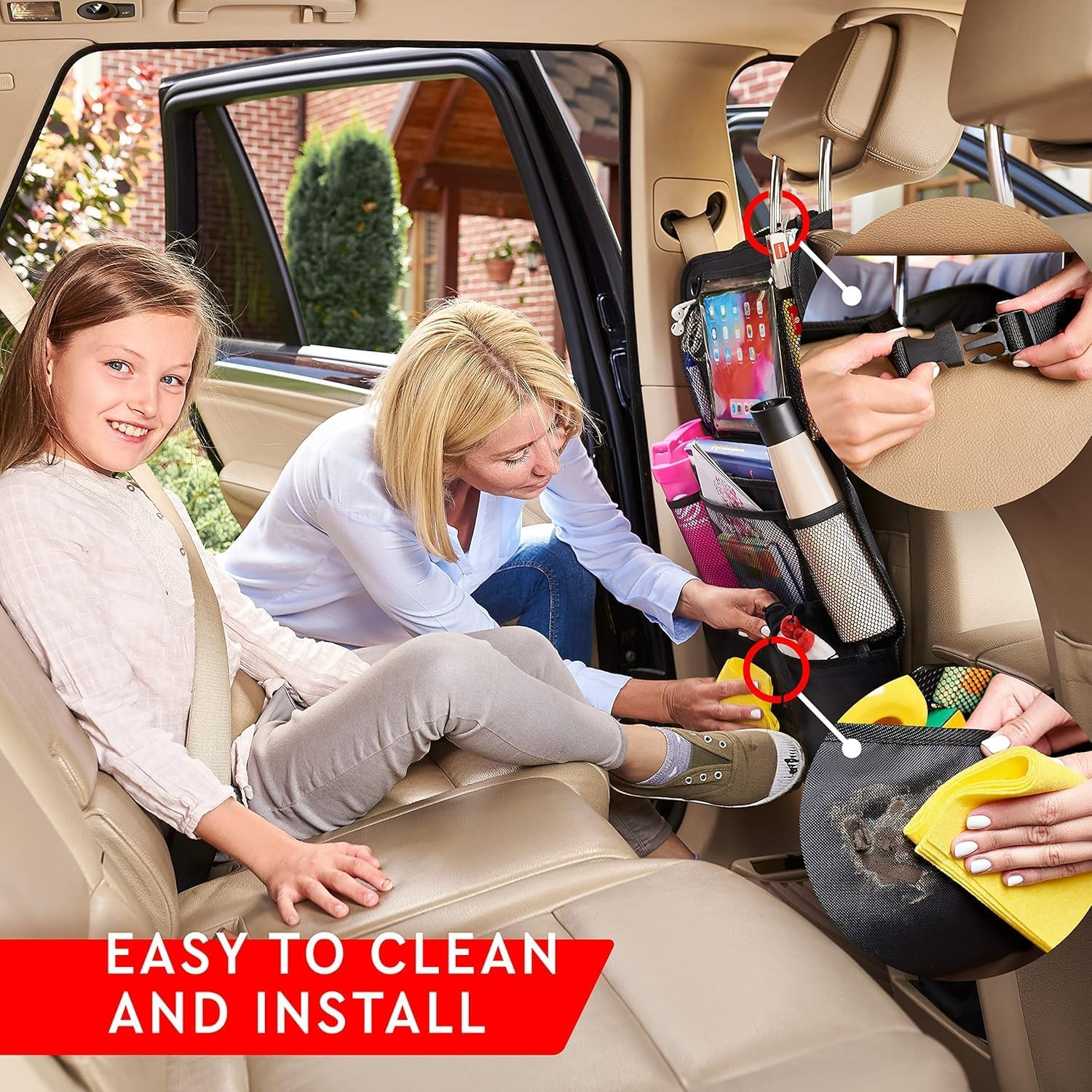 2-Pack Car Backseat Organizer with 9 Storage Pockets & Tablet Holder &ndash; Kick Mats Rear Seat Protector for Kids, Black &ndash; Travel Accessories image number 5