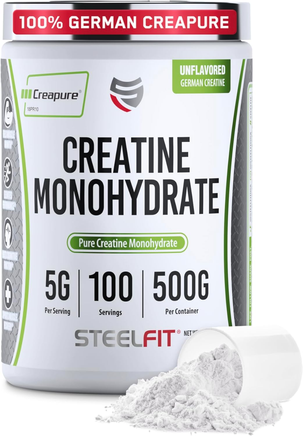 Pure Steel Creapure&reg;, Steelfit, Pure Creatine Monohydrate, Unflavored, Gluten Free, Vegan, 100 Servings, 500 Grams image number 2