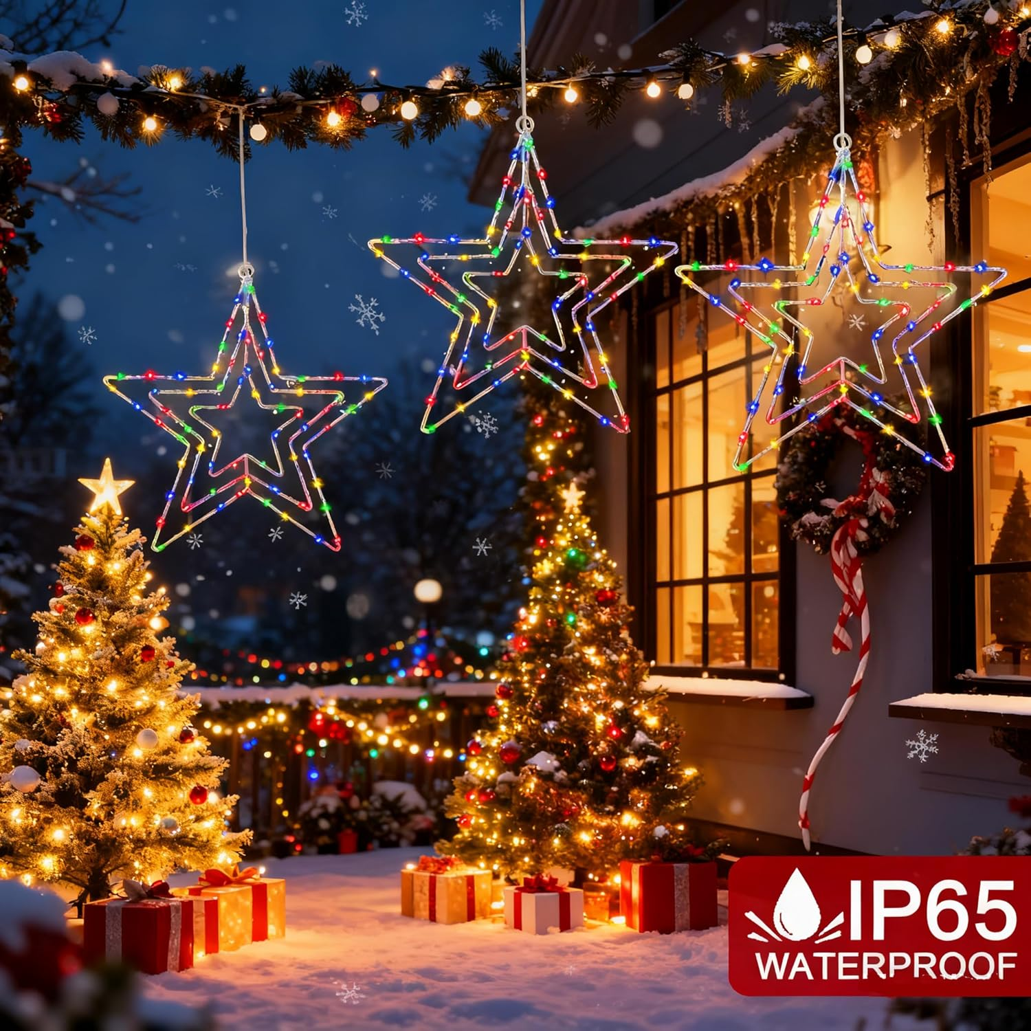 Joysing Christmas Decoration Window Pack of 2 Christmas Star Window Battery Operated with Timer, LED Star Waterproof Christmas Lighting 3-In-1 Luminous Star for Indoor Outdoor Christmas Decoration image number 4