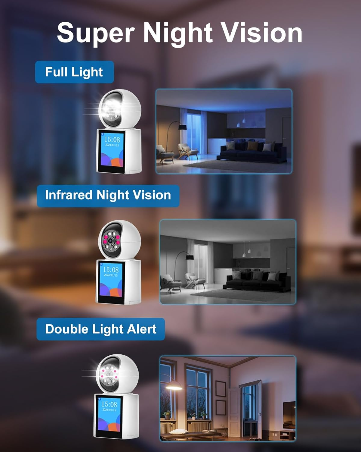2K Two-Way Video Calling Indoor Camera with 2.8-Inch IPS Screen, One-Button Call, Baby/Elder/Dog/Pet Camera with Phone App, Human/Sound/Crying Detection, Color/Ir Night Vision image number 2