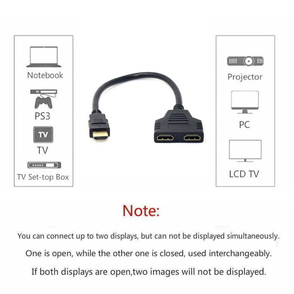 Xiwai HDMI 1 in 2 Out Splitter Adapter Cable, HDMI Male to Dual Female 1 to 2 Way Switch Extension Cord for PC HDTV Laptop 1080P image number 2