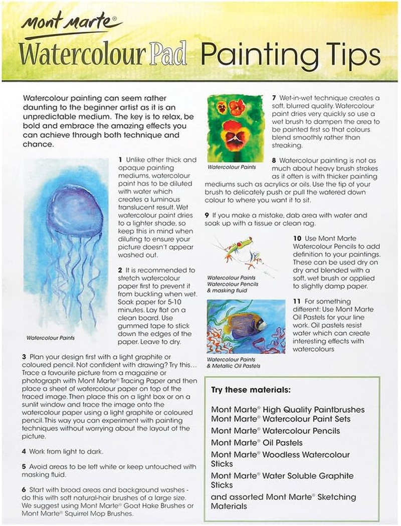 Mont Marte 300Gsm German Paper 12 Sheet Watercolour Pad, A3 Size image number 1