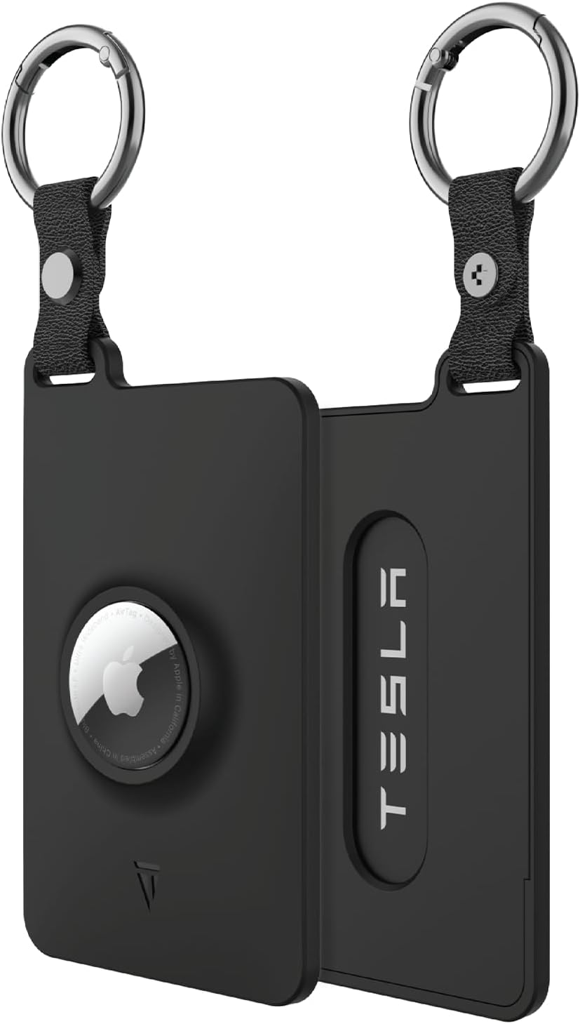 TUDIA Card Holder Case Designed for Tesla Key Card with Airtag Slot - [2 Pack] Keycard Cover for Model 3 Y S X Cybertruck with Carabiner & Scratch-Resistant Protective Card Film (Black) image number 4