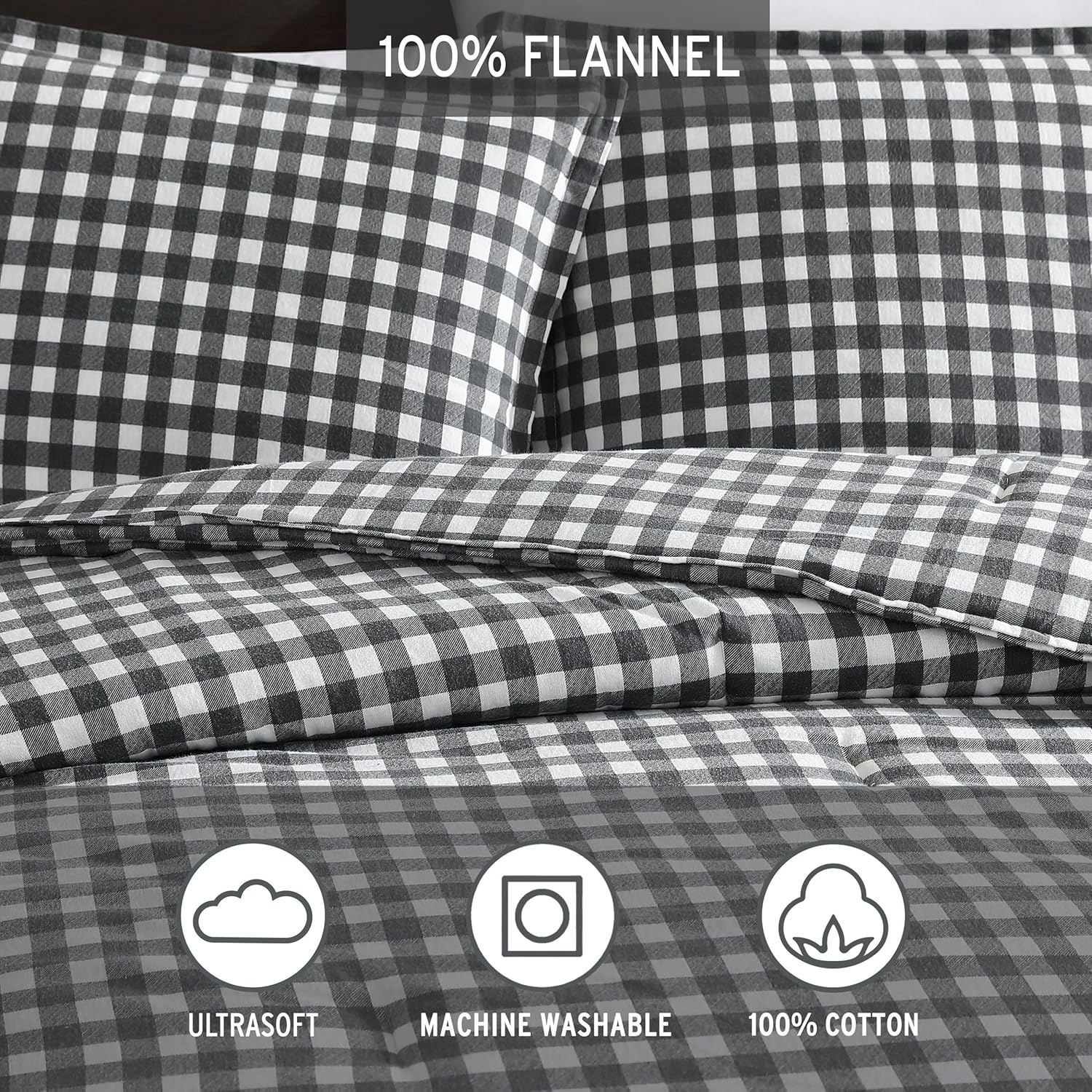Eddie Bauer - Queen Duvet Cover Set, Reversible Flannel Bedding with Matching Shams, Home Decor for Colder Months (Preston Grey, Queen) image number 4