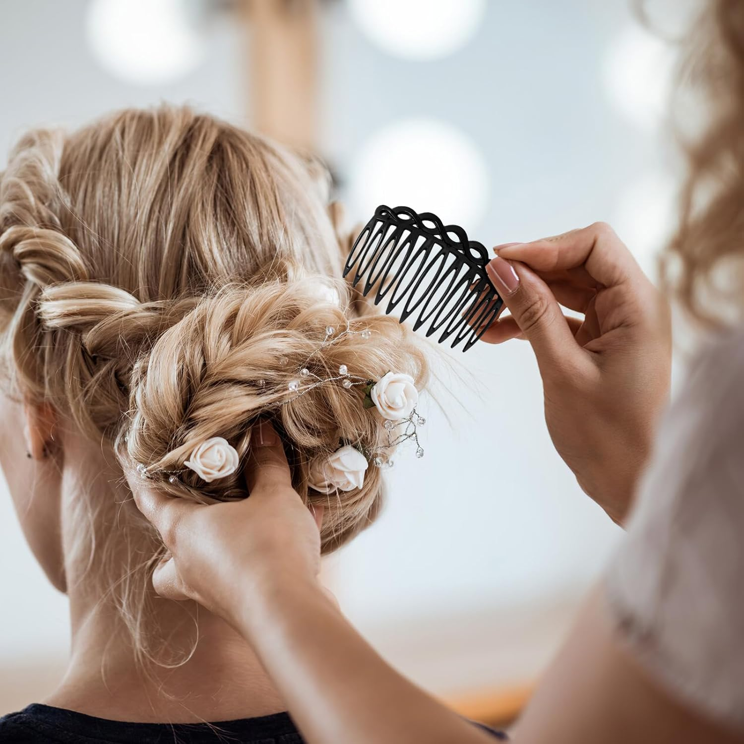 Mabor Pack of 6 Hair Combs for Plugging, 11 Teeth Hair Comb for Inserting Thick and Fine Hair, French Side Combs for Twisting, Pushing up and Styling (Black White) image number 5