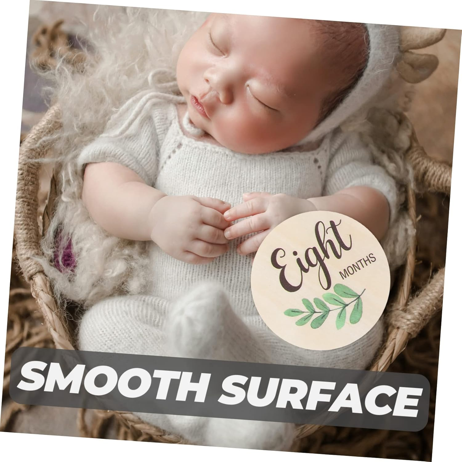 SUPVOX 10Pcs Wooden Milestone Cards Unisex round Milestone Discs for Newborn Photography for Capturing First Year Memories And image number 2