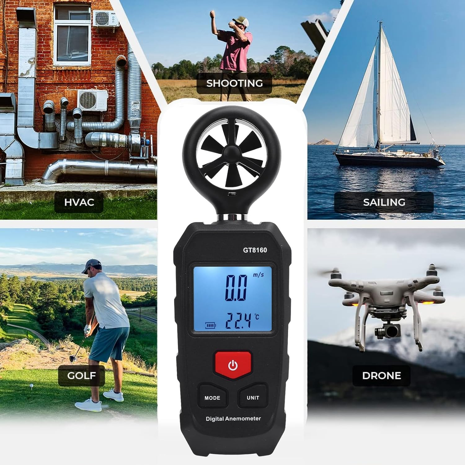 Digital Wind Speed, Mini Weather Meter for Sailing Kite Flying Surfing Fishing Boating Hiking, Temperature Humidity Sensor image number 4