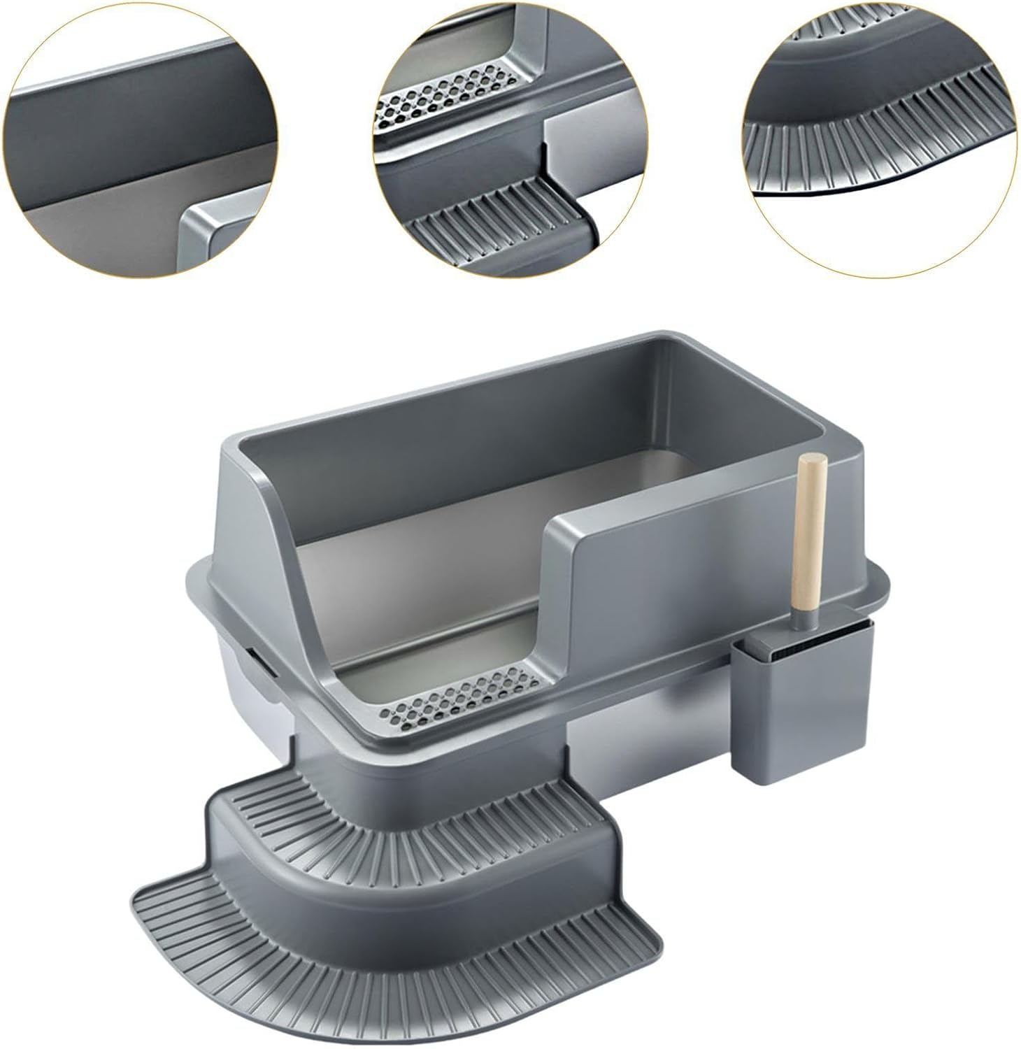 STARTIST Stainless Steel Cat Litter Box Cat Litter Tray with Step for Big Cats Easy to Clean Cats Litter Basin Lowered Front Cat Toilet image number 3