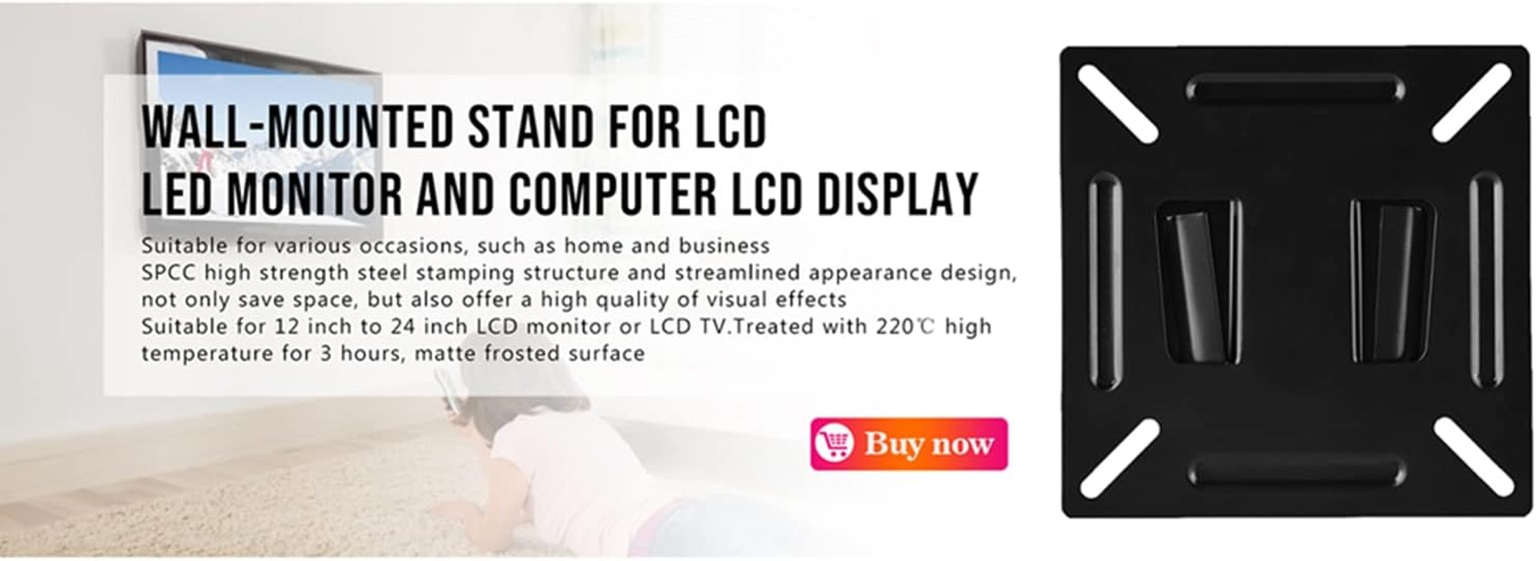 Wallmounted Stand Bracket Holder for LCD LED Monitor PC Screen, Space Saving Design, High Strength Steel Structure, 12 to 24 Inch Compatible, Black image number 2