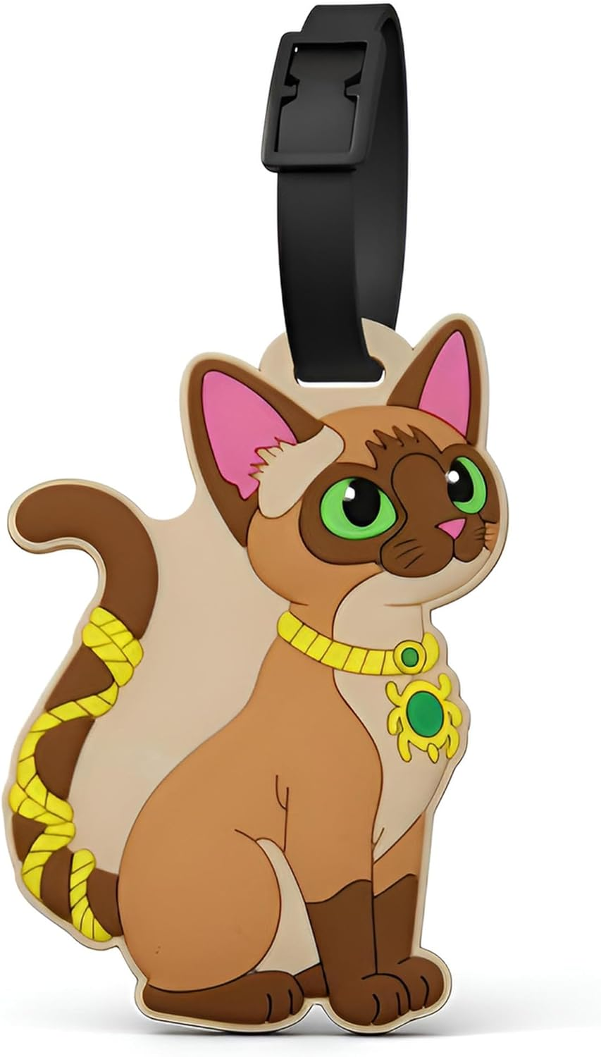 Luggage Tags for Suitcases Cute Cat Silicone Travel ID Tags for Luggage Backpack & Baggage Durable Cartoon Animal Bag Tag for Adults & Teens, American Shorthair Cat - A