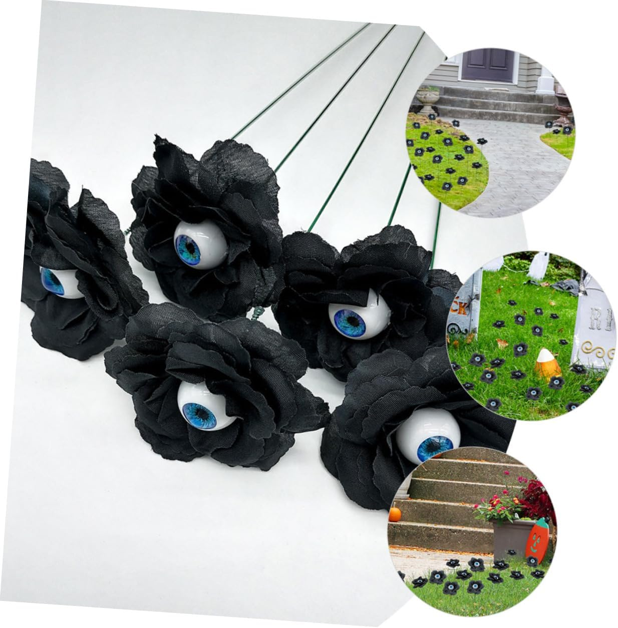 4Pcs Halloween Decorations Eye Bead Rose Stakes for Outdoor Decor Scary Signs for Halloween Party Cloth Material for Garden and Lawn Decoration