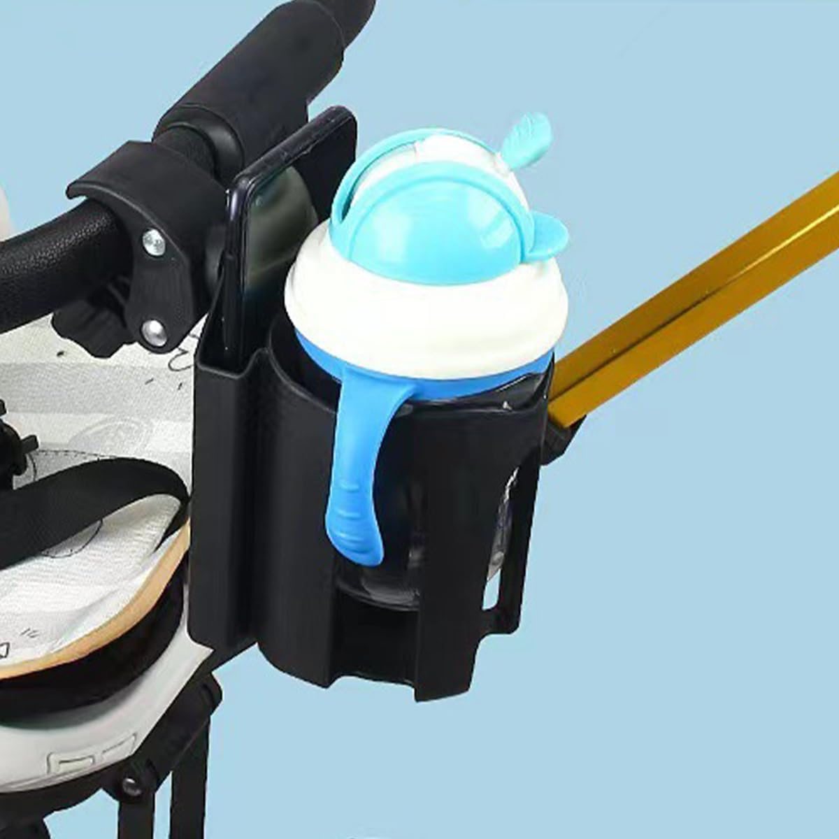 NUZAMAS Stroller Cup Holder Universal Drink Coffee Cup Holder 2 in 1 Drinks Holder Adjustable Bottle Holder for Pram Walkers Wheelchairs Bikes Carts Motorcycle Black image number 1