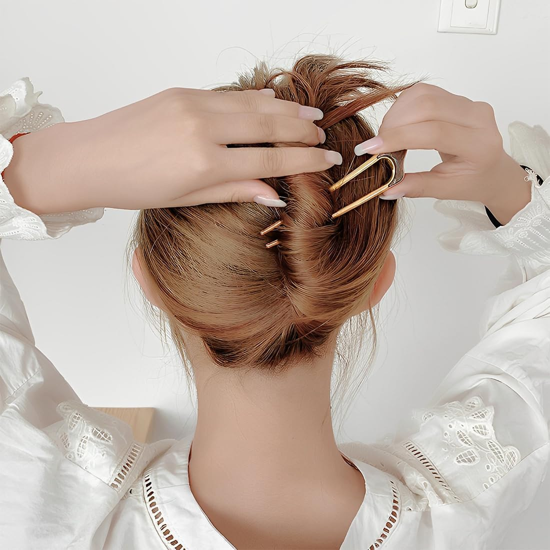 DLPRK Pack of 2 French Metal Hair Pins for Thick Hair, U Shaped Hair Pins Hair Sticks Hair Forks for All Hair Types of Women and Girls Styling Hair Accessories