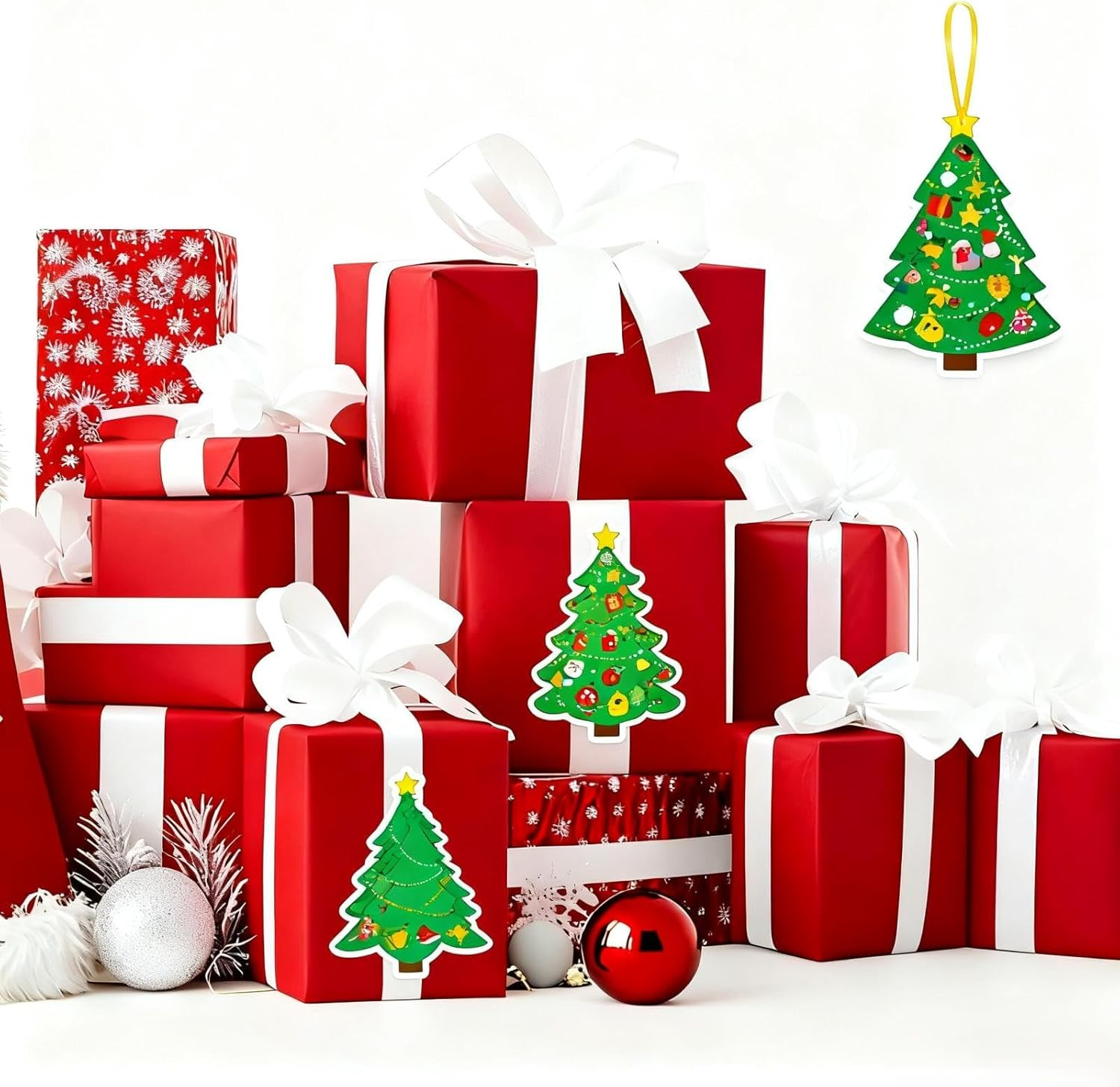 Christmas Tree DIY Stickers Xmas Ornament Craft Kit 24Pcs Christmas Tree Decorations & Sticker Cards | Fun Kids Holiday Activity & Gift Set image number 4