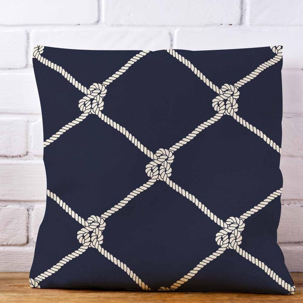 IBILIU Throw Pillow Covers Nautical Rope Pattern Endless Navy with White Fishing Net and Marine Knots on Dark Blue Trendy Maritime Style Pillow Case 18X18 Inches image number 4