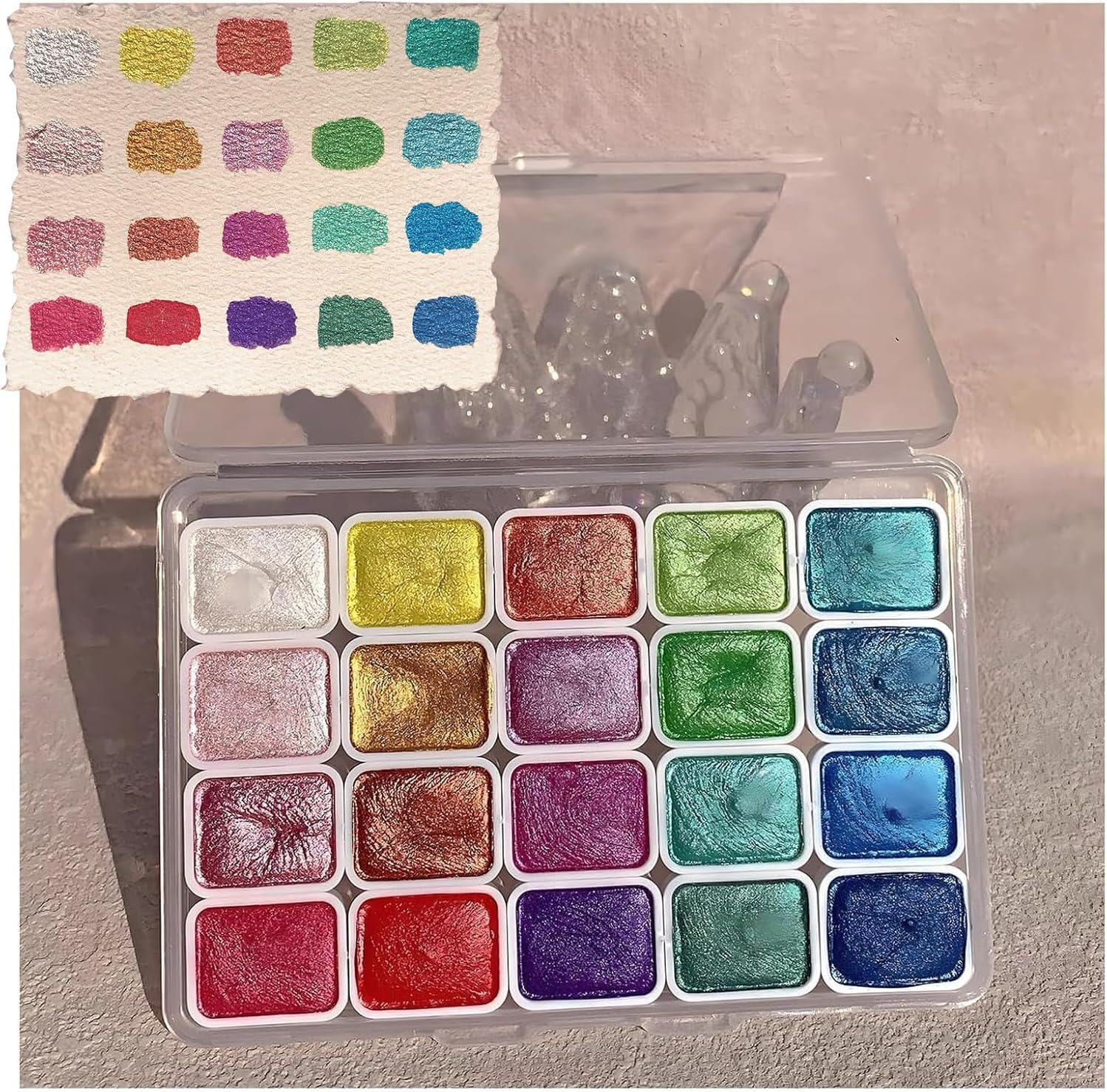 Metallic Glitter Watercolors, 20 Colors Shifting Watercolor Painting Set, Metallic Watercolor Paint, Shimmer Watercolor Paints Set, Shimmer Colourful Painting Kit for Adults Beginners image number 5