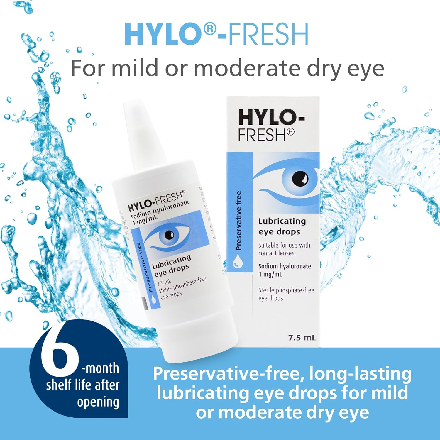 Hylo-Fresh Eye Drops - Dry Eye Drops for Mild to Moderate Dry Eye. Suitable Post Operative and Contact Lenses Use. Long-Lasting Preservative Free, 7.5 Ml image number 2