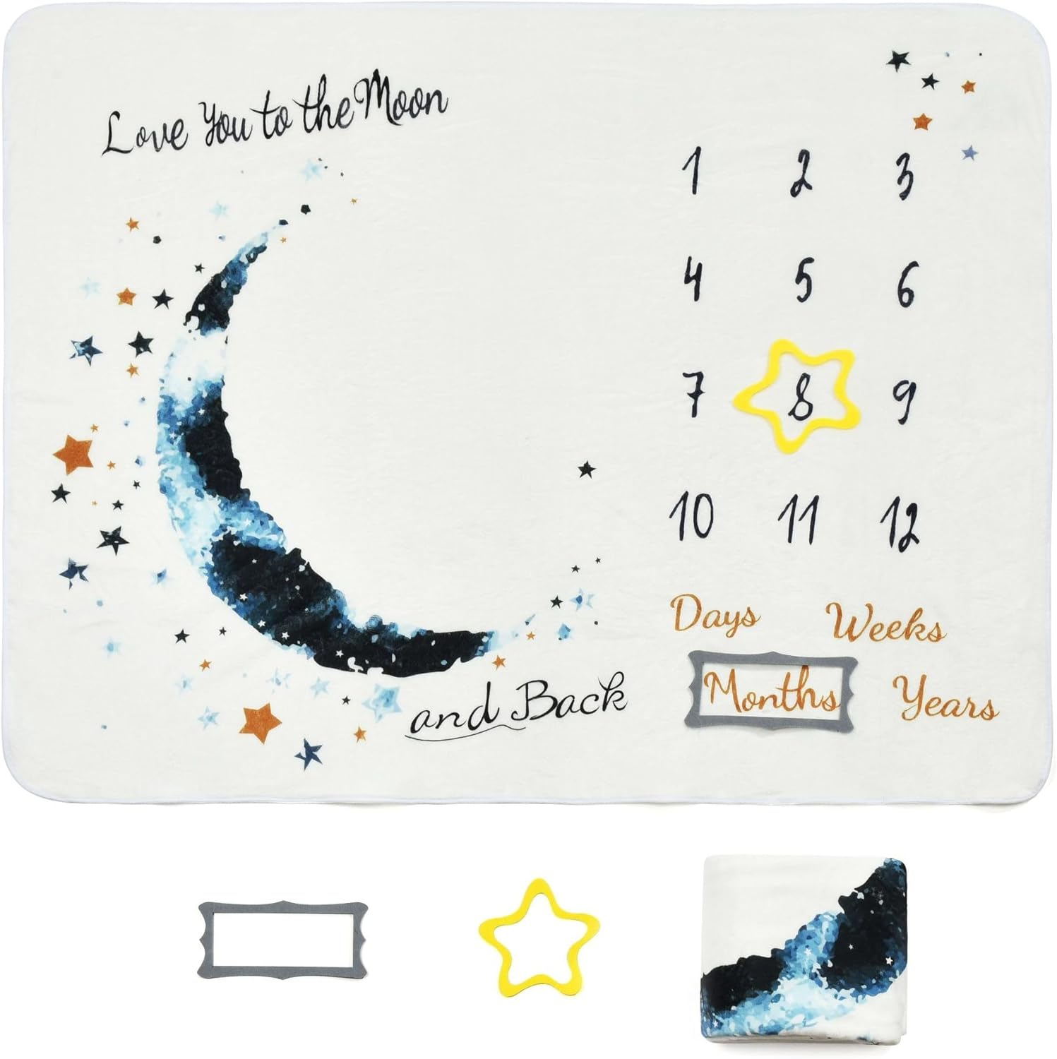 Personalized Baby Boy Milestone Blanket, Custom Newborn Moon Blanket for Shower Gift 100 * 150Cm image number 3