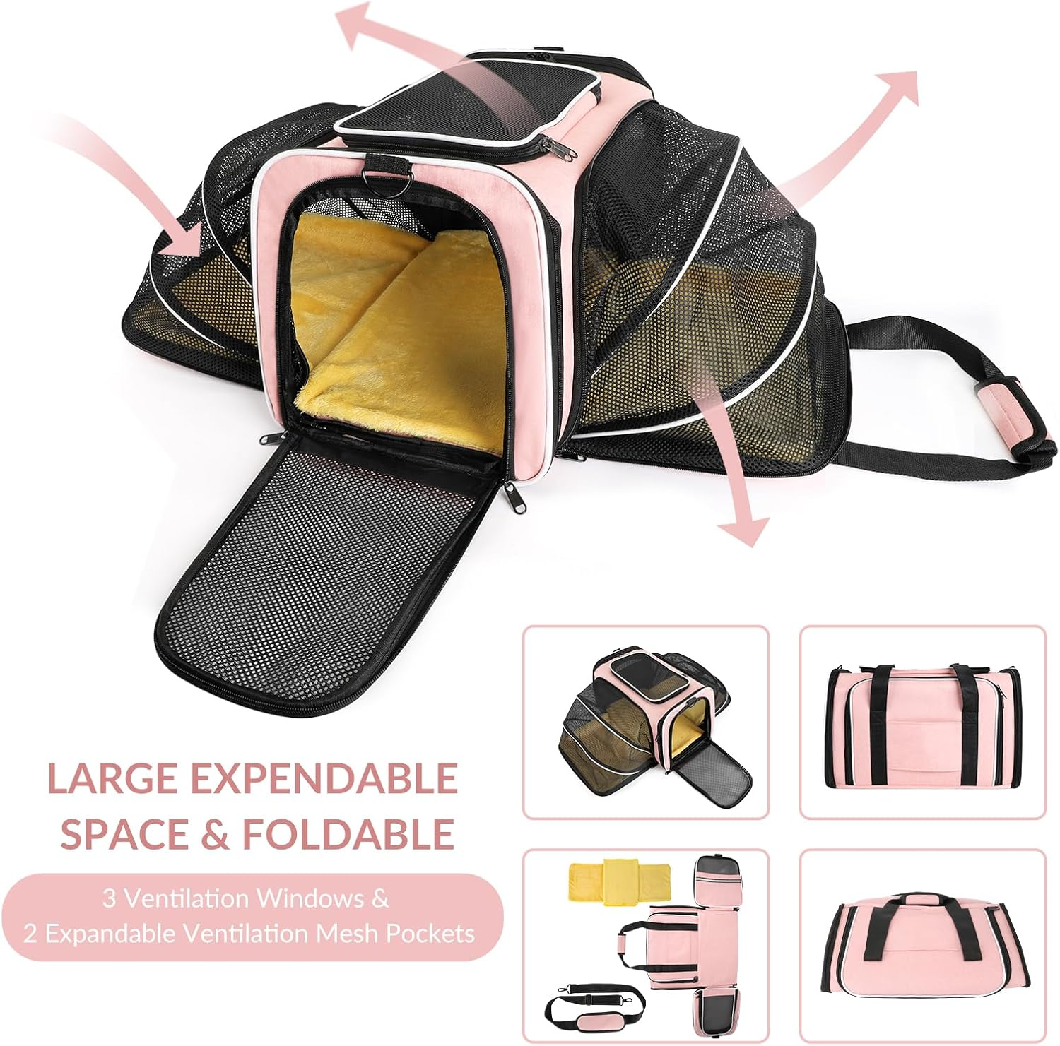 Slowton Cat Carrier - Expandable Pet Travel Carrier - Foldable Cat Carrier with Fleece Pad for Cats Dogs Other Animals image number 4