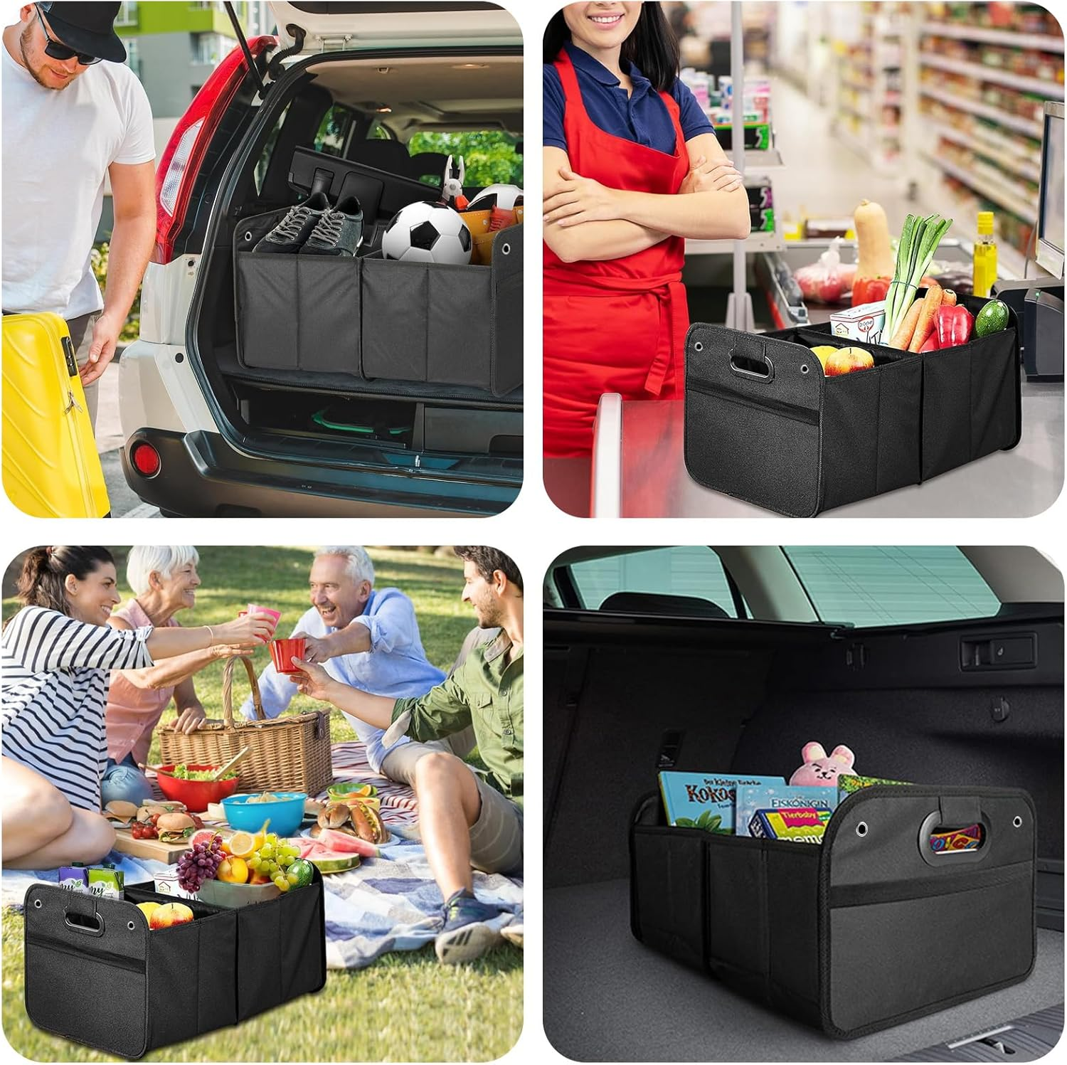 Car Boot Organiser Portable Foldable, Multi-Compartment Waterproof Storage Box, Car Trunk Organizer Bag for SUV, Groceries, Camping, Picnic image number 4