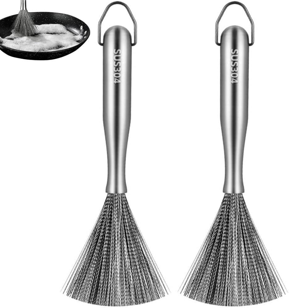 Shukitechi 2 Pack 304 Stainless Steel Cleaning Brushes, Heavy-Duty Metal Scrubber for Cast Iron, Pots, Pans, Grills, Tumblers and Dishes, Durable Kitchen Cleaning Tool Alternative to Steel Wool image number 2