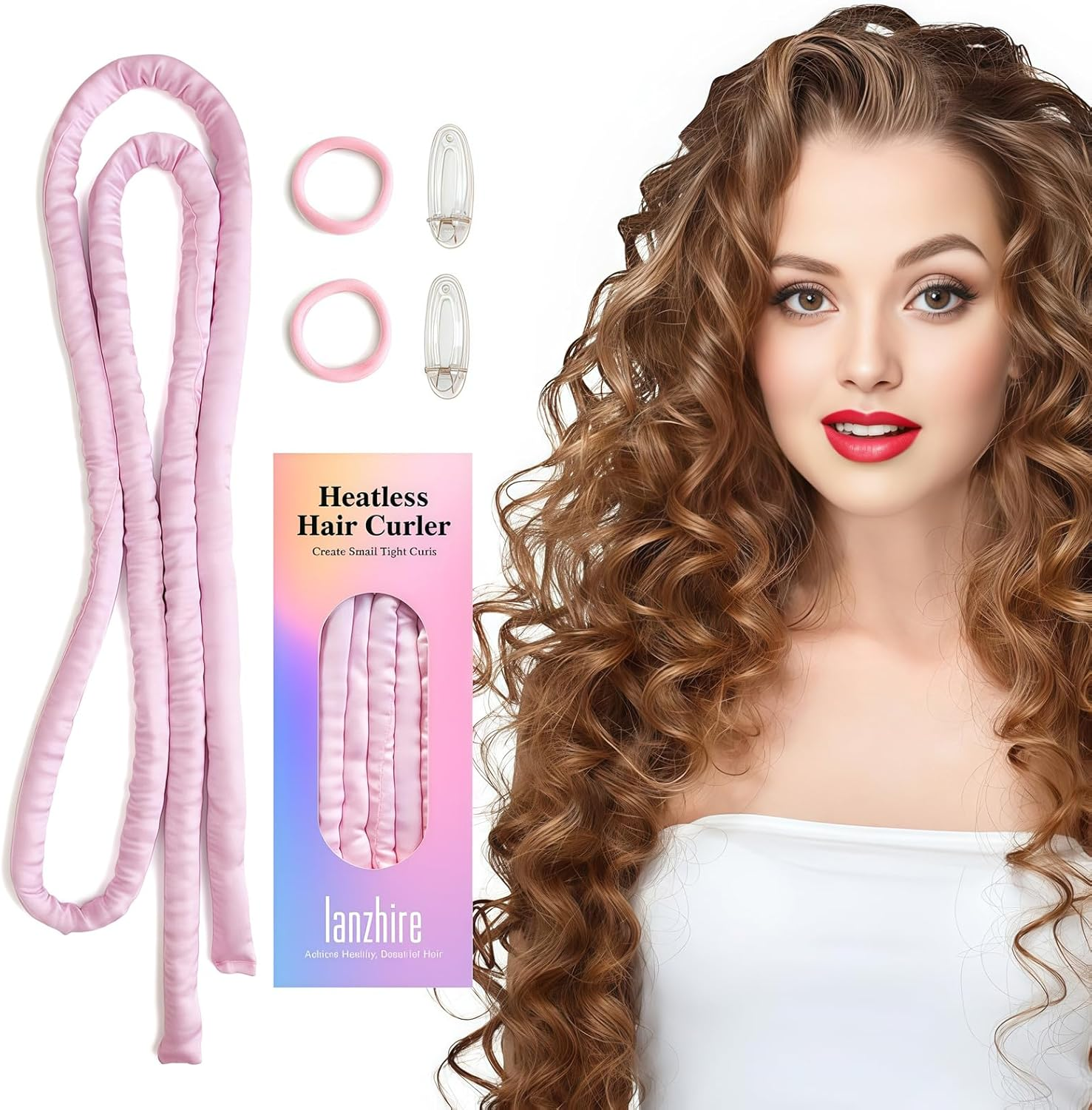 Lanzhire No Heat Overnight Curling Headband for Long and Short Hair - Thin Heatless Curlers to Sleep in (Black)