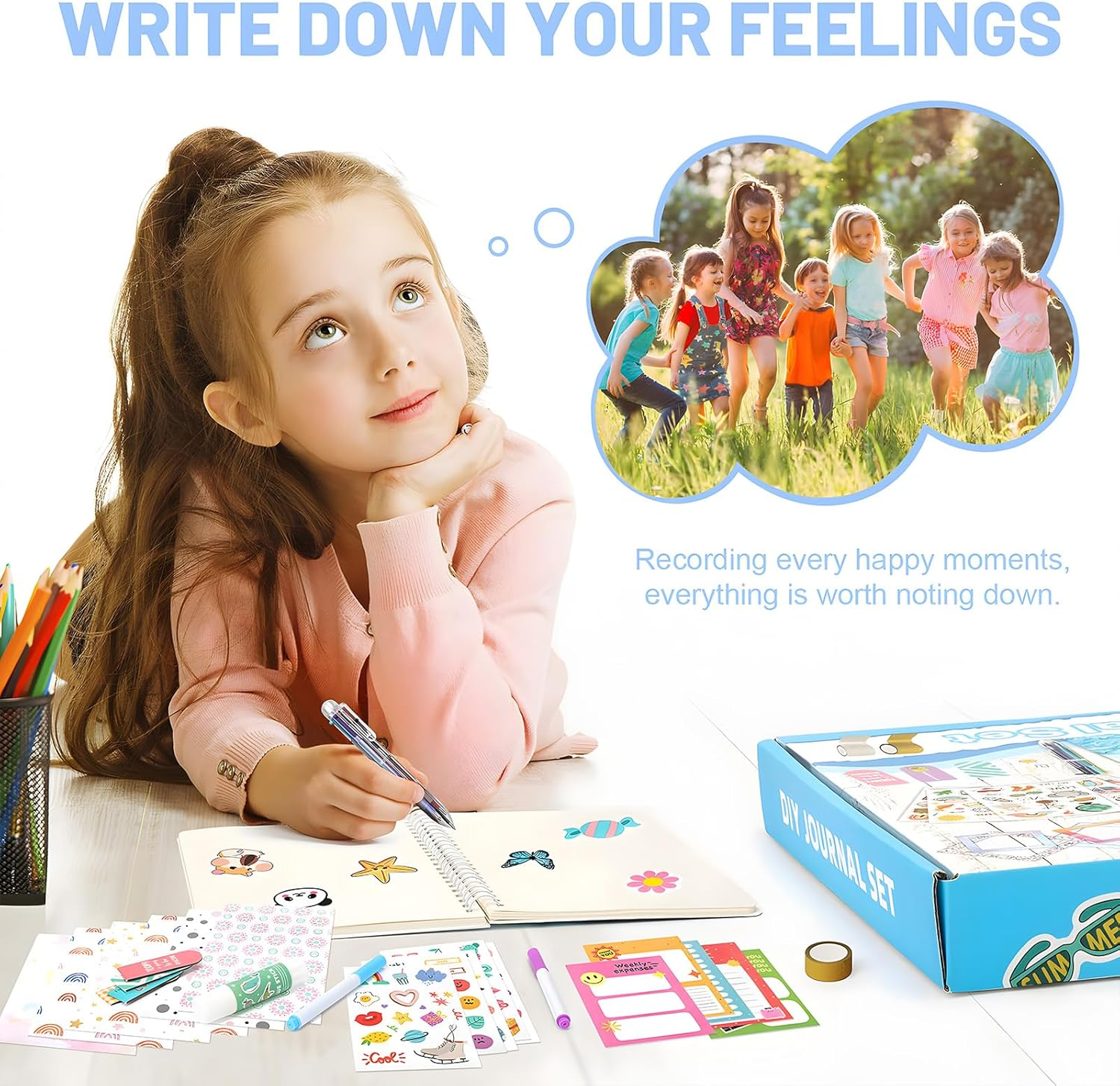 MOTYYA DIY Journal Set for Girls Ages 8-12 - Kids Diary Journaling Kit for Writing, Ideas Birthday Gifts and Toys for 8 9 10 11 12 13+ Years Old Teenage Girls Kids image number 2