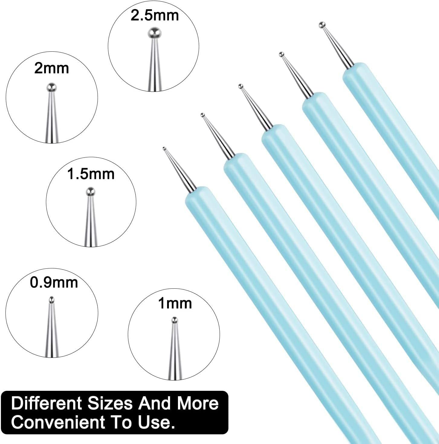 5PCS Double Ended Dotting Brushes for Nail Art &ndash; Professional Nail Art Brushes Set with Fine Tips for Gel, Acrylic for Home and Salon Use(Kit,5Pcs)