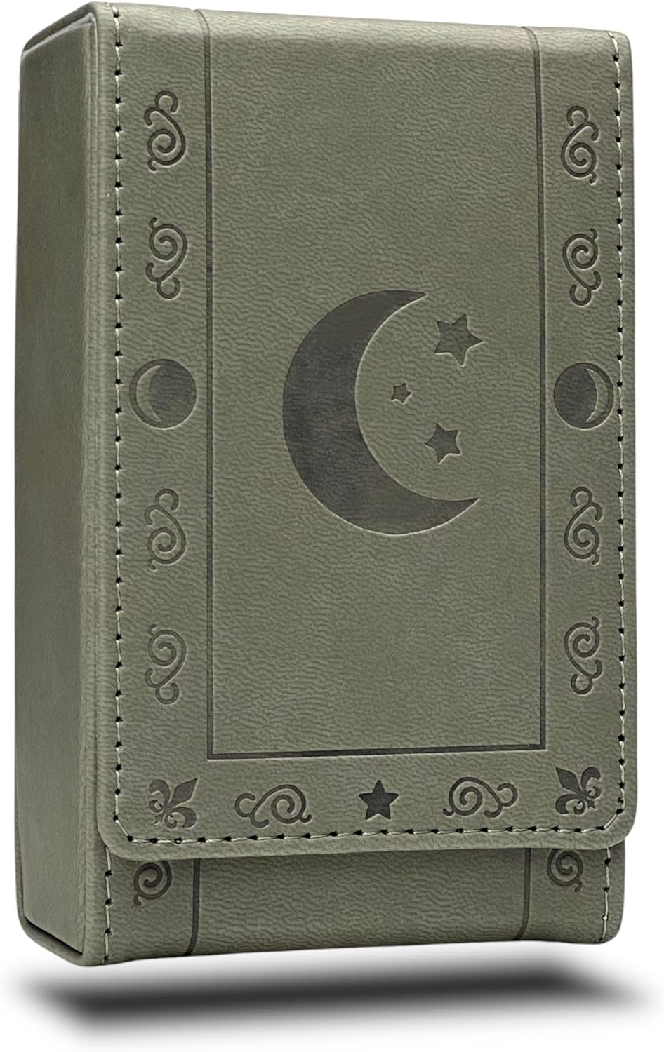 Luck Lab Leather Tarot Card Case/Holder - Grey - for Most Standard Size Tarot Cards (Fits Deck Size with Box Measuring 4.875 X 2.875 X 1.25)- Moon Design