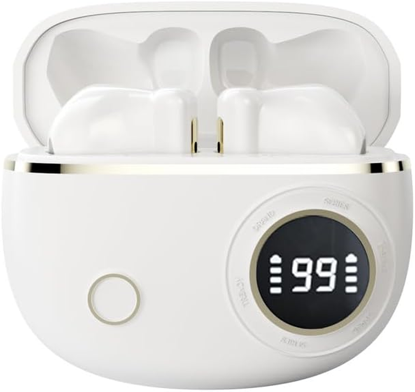 Ziyan Bluetooth 5.4 Headphones, In-Ear Headphones, Wireless, 40 Hours Playtime, Hifi Stereo, USB-C Wireless Headphones, IP7 Waterproof for Work and Study, LED Display (White)