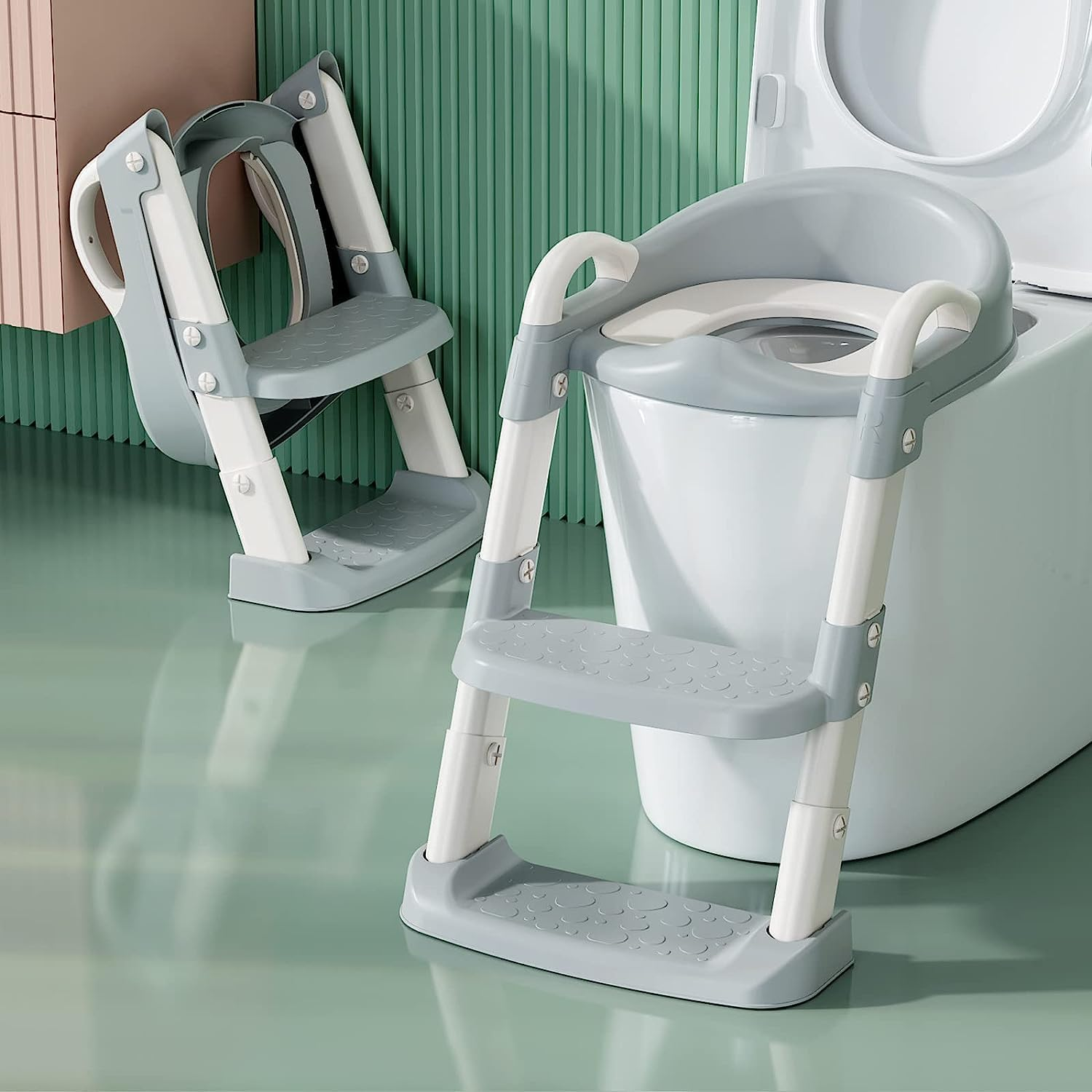 Potty Training Seat with Step Stool Ladder,Potty Training Toilet for Kids Boys Girls, Toddlers-Comfortable Safe Potty Seat with Anti-Slip Pads (Grey New) image number 5