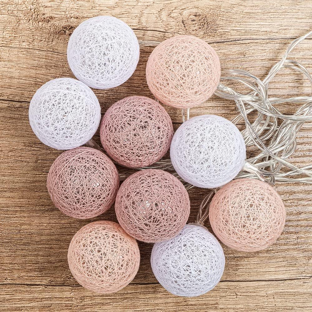 Ideen Mit Herz Ball Fairy Lights with 10 Leds, Battery Operated, 10 Cotton Balls in 3 Colours, Diameter 35 Mm per Ball, Includes Timer (White, Apricot, Dusky Pink) - White, Apricot, Dusky Pink image number 5